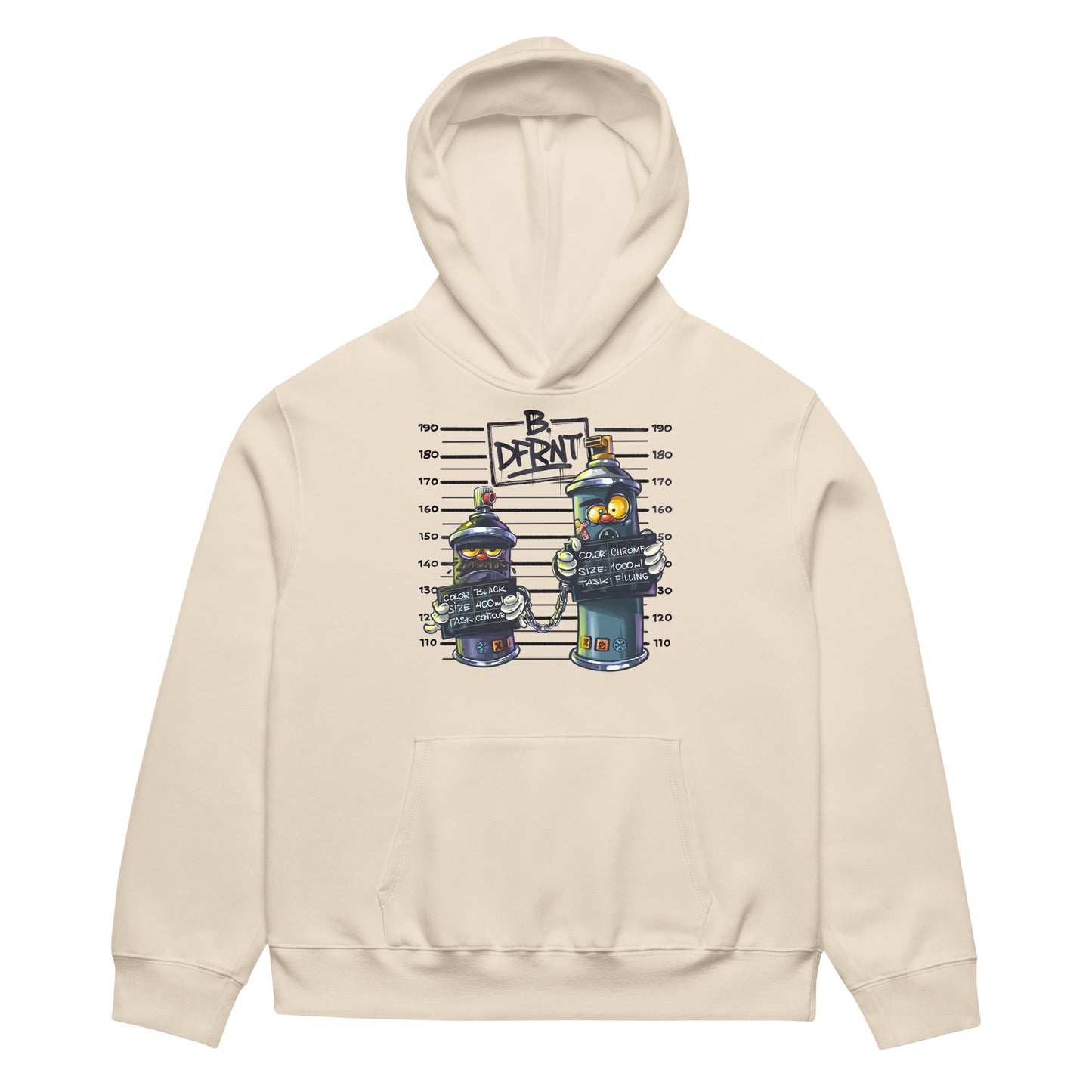 Beige-Mug Short Graffiti Hoodie by Trk One from B.Different Clothing, front view, graffiti-inspired streetwear, oversized heavyweight