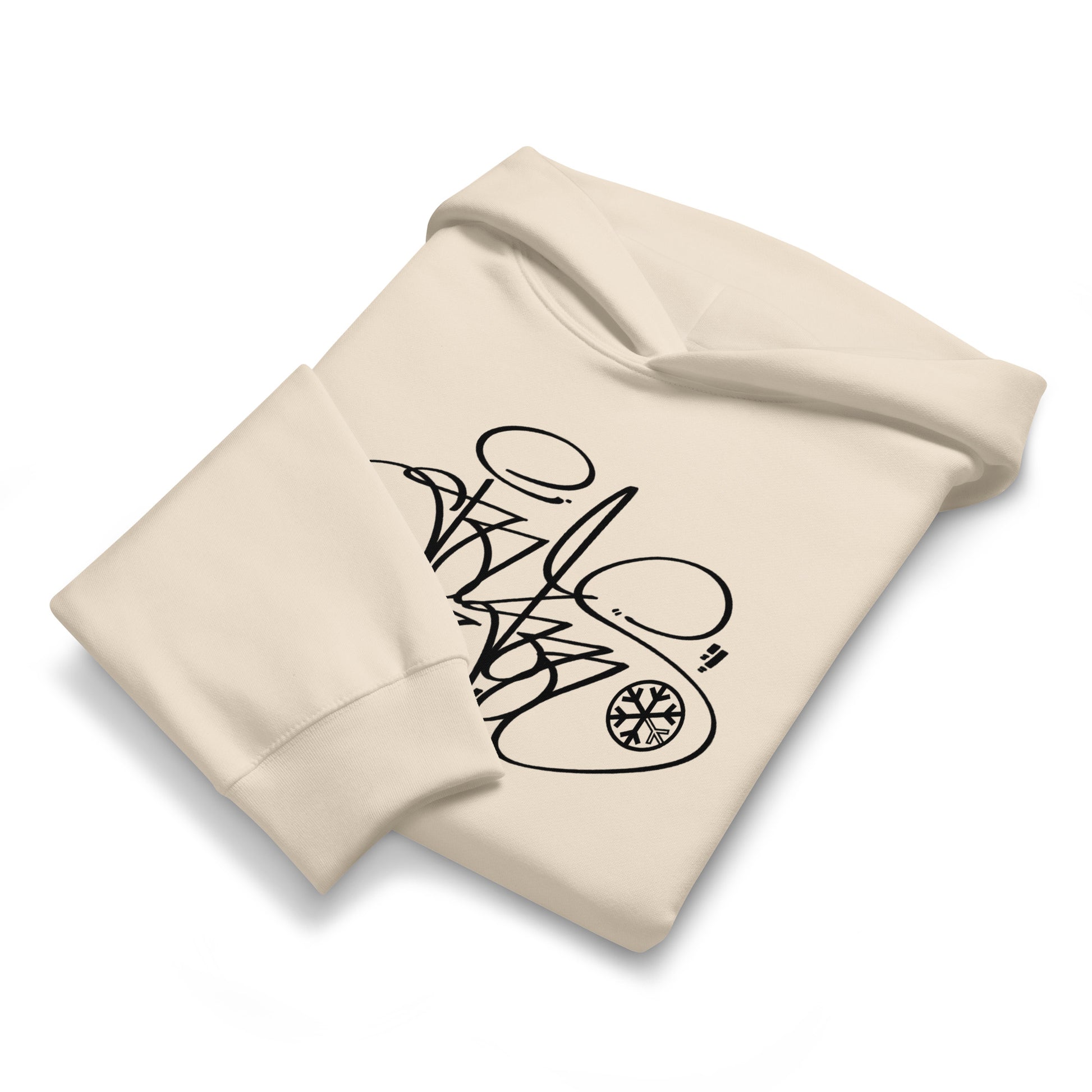 Beige-Toys Tag Hoodie by Graffiti Dad from B.Different Clothing, folded, graffiti-inspired streetwear, oversized heavyweight