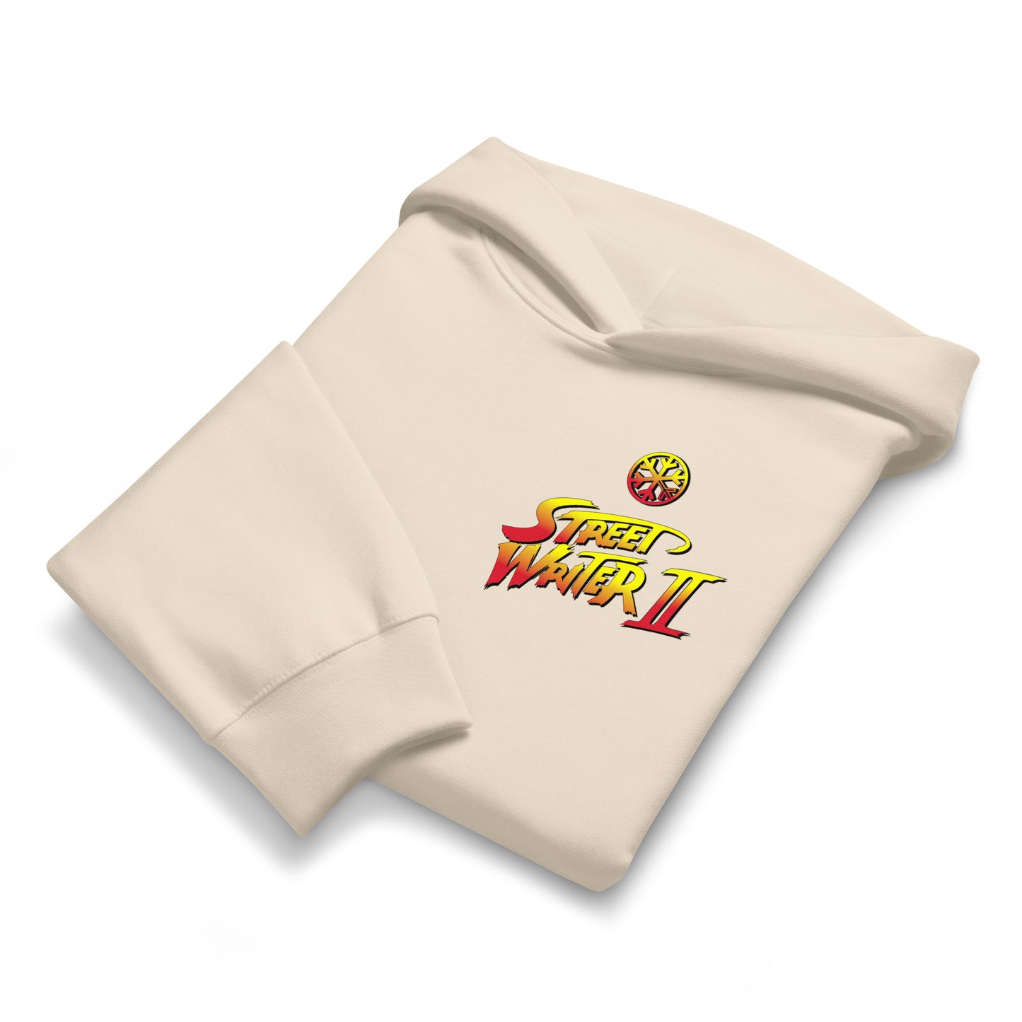 Beige-Street Writer II Graffiti Hoodie from B.Different Clothing, folded, graffiti-inspired streetwear, oversized heavyweight