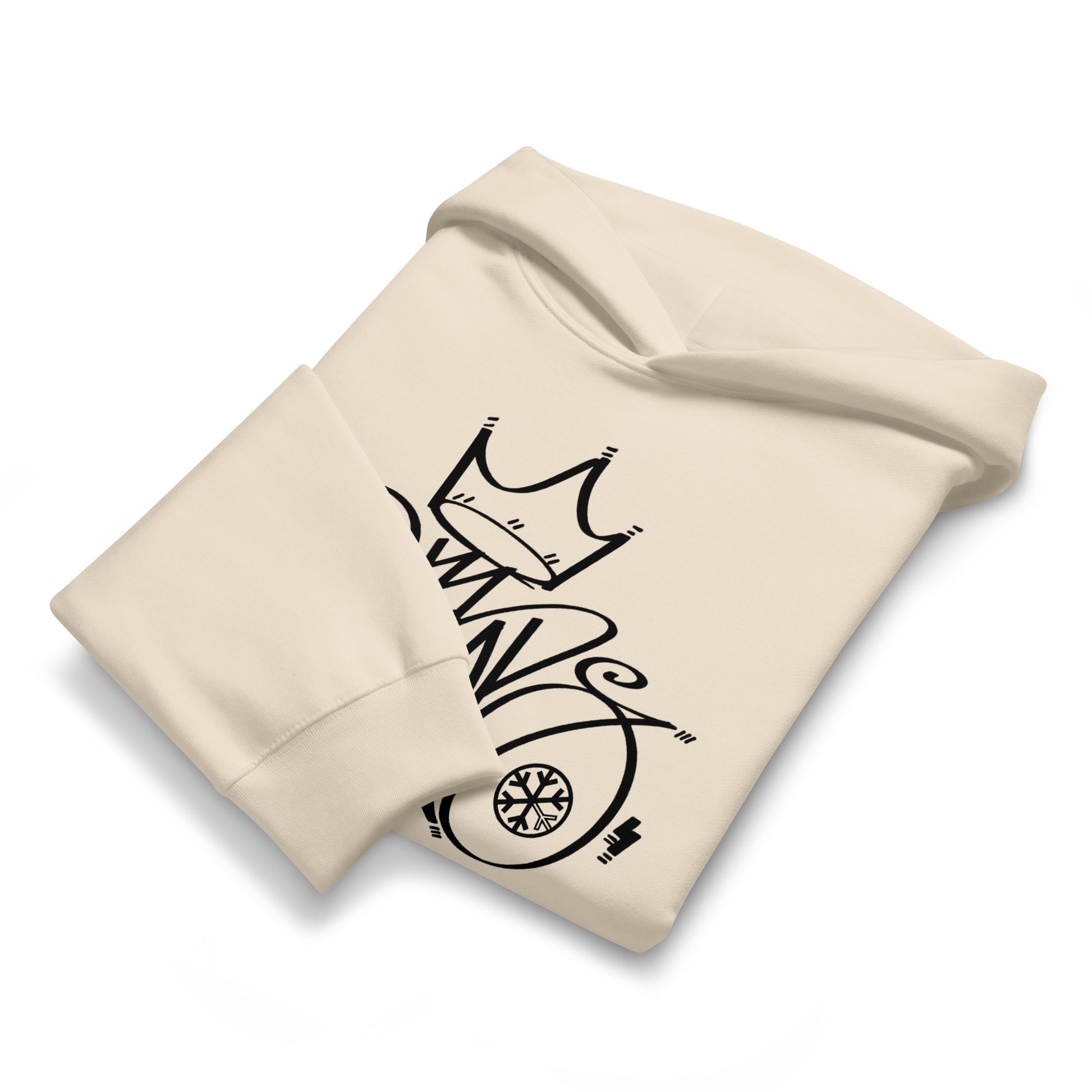 Beige-Mop King Tag Hoodie by Graffiti Dad from B.Different Clothing, folded, graffiti-inspired streetwear, oversized heavyweight