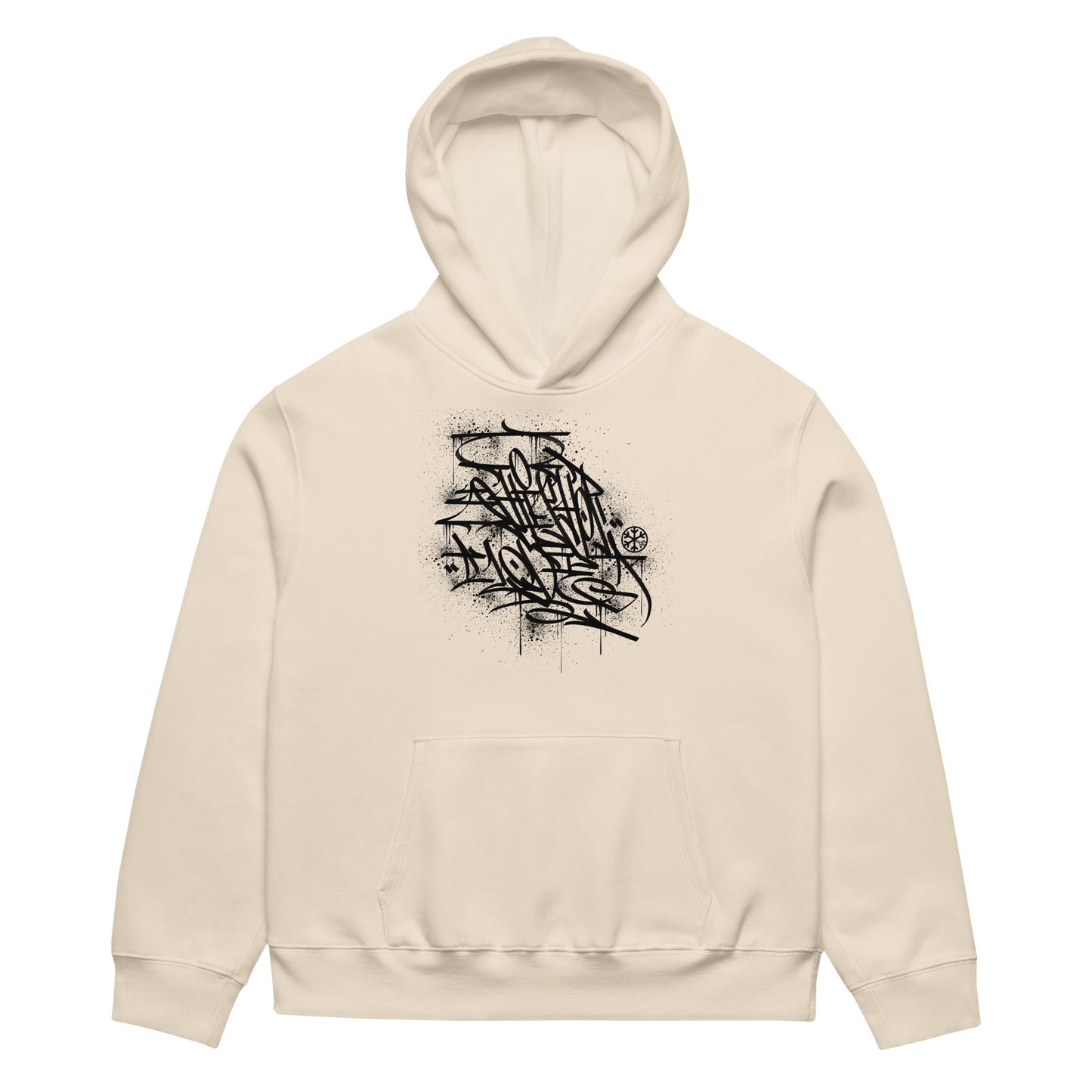 Beige-Hip Hop Love Graffiti Hoodie by Shew from B.Different Clothing, front view, graffiti-inspired streetwear, oversized heavyweight