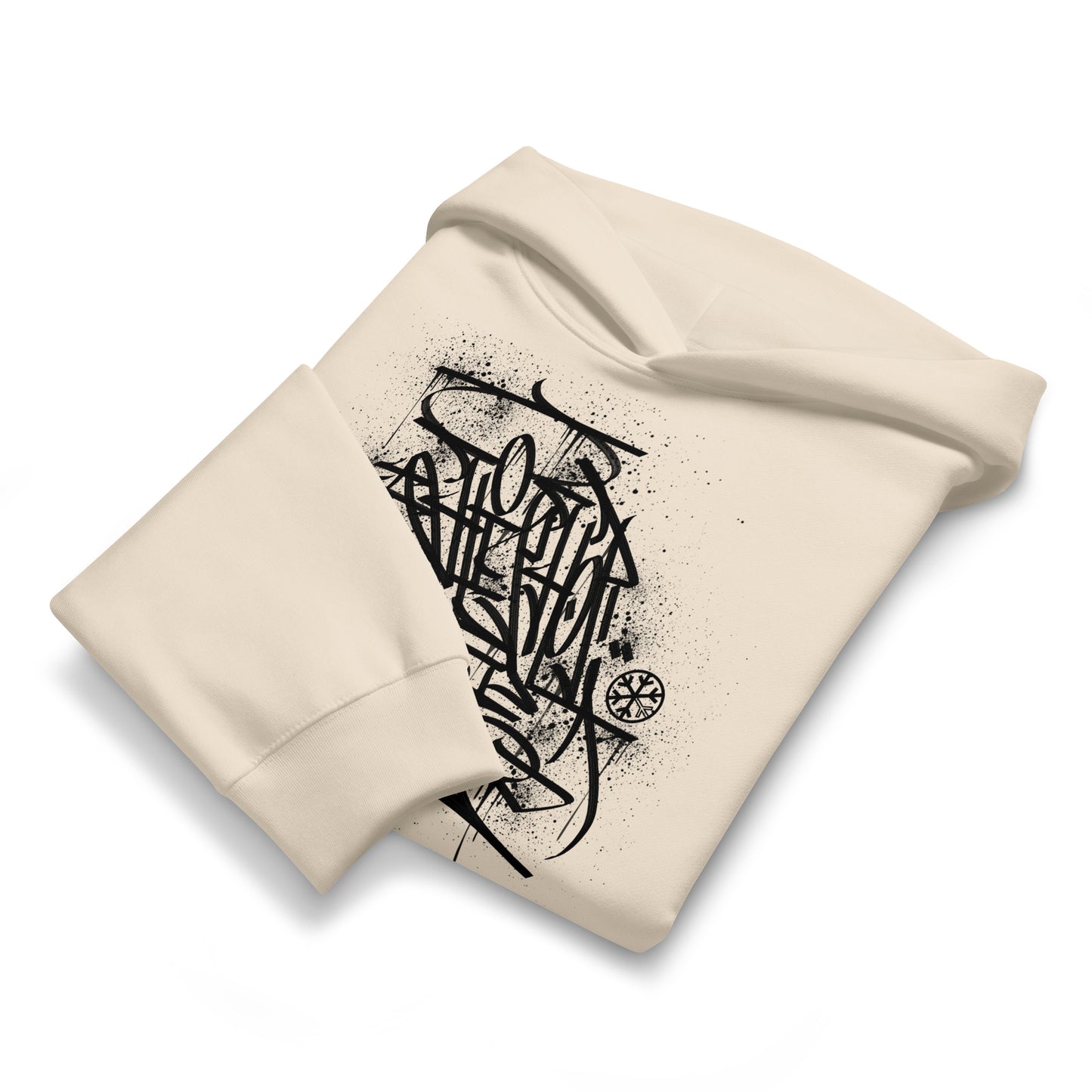 Beige-Hip Hop Love Graffiti Hoodie by Shew from B.Different Clothing, folded, graffiti-inspired streetwear, oversized heavyweight