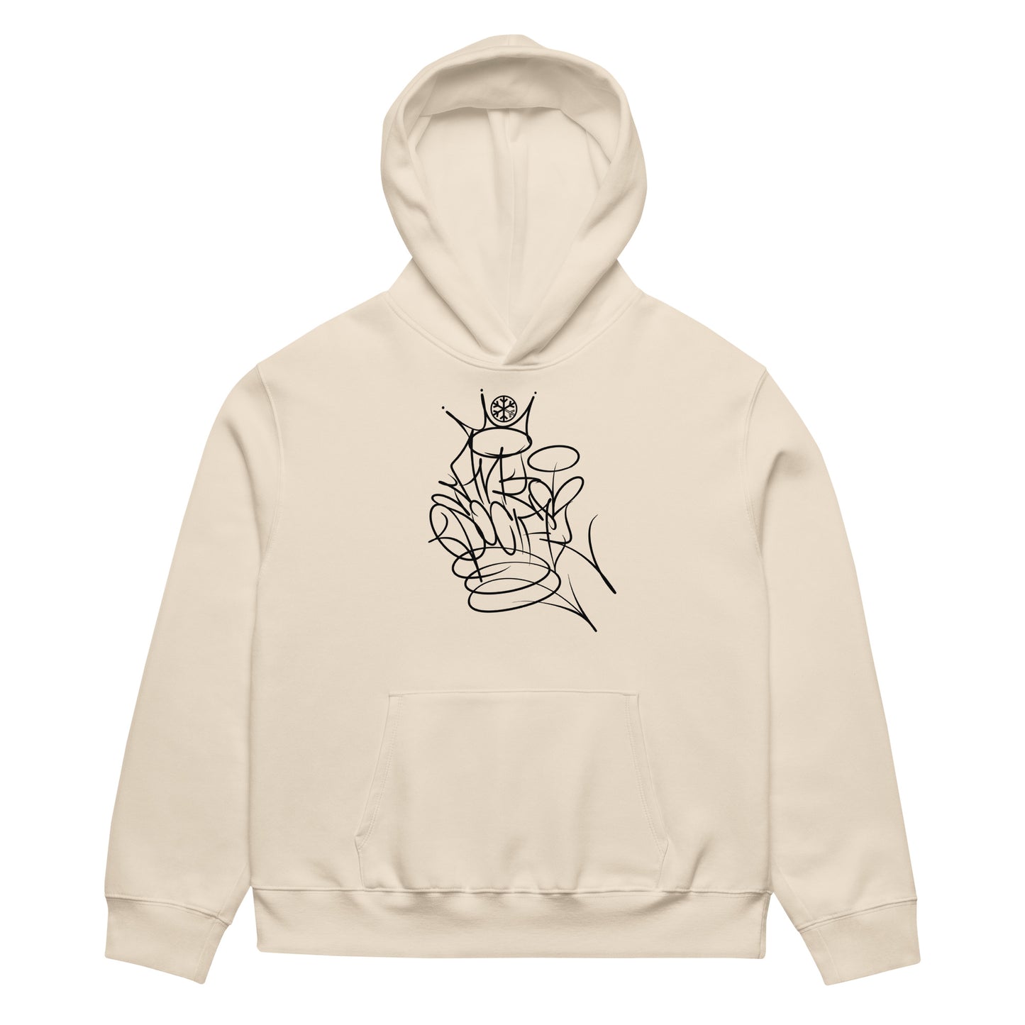 Beige-Antisocial Graffiti Tag Hoodie by Caos One from B.Different Clothing, front view, graffiti-inspired streetwear, oversized heavyweight