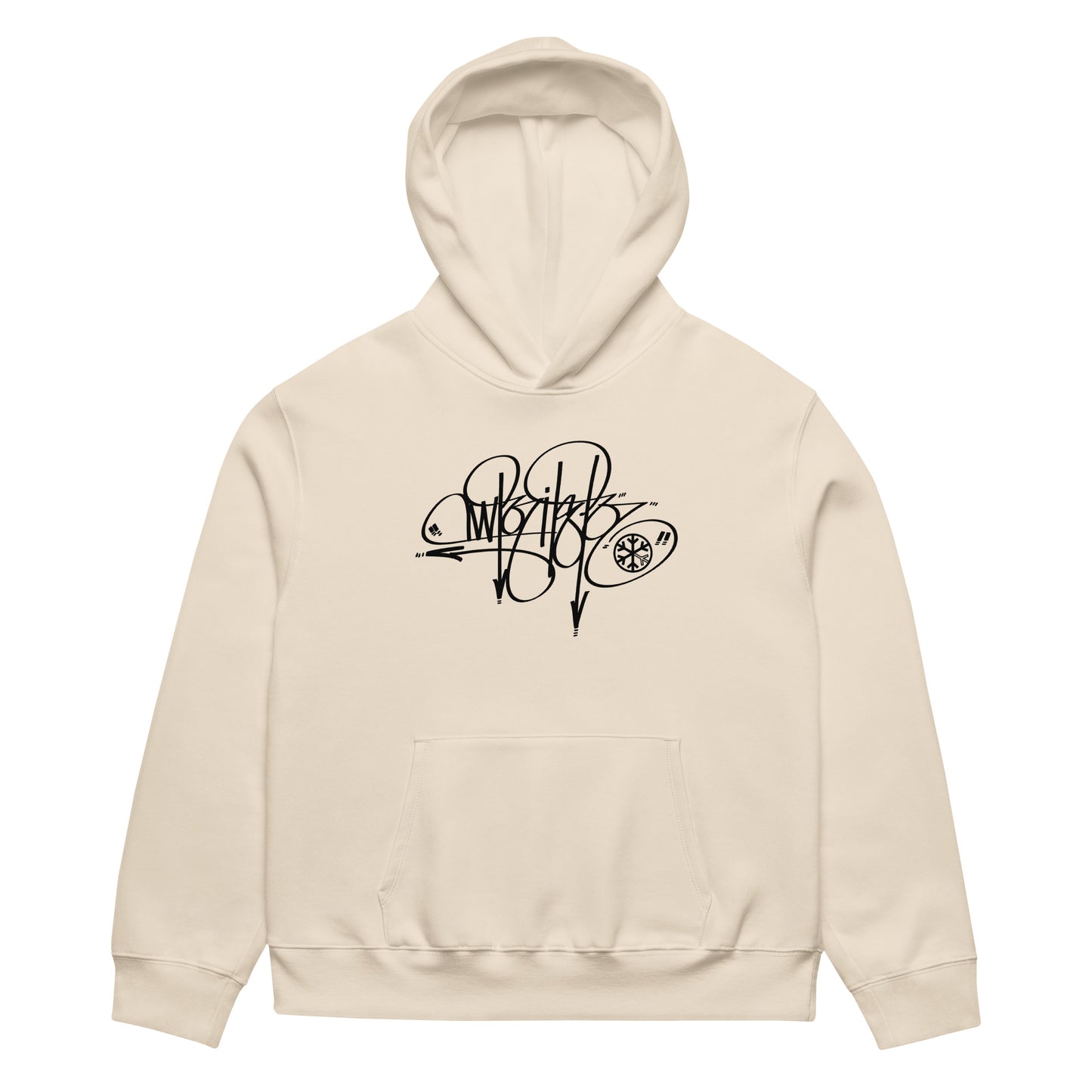 Beige-Writer Tag Hoodie by Graffiti Dad from B.Different Clothing, front view, graffiti-inspired streetwear, oversized heavyweight