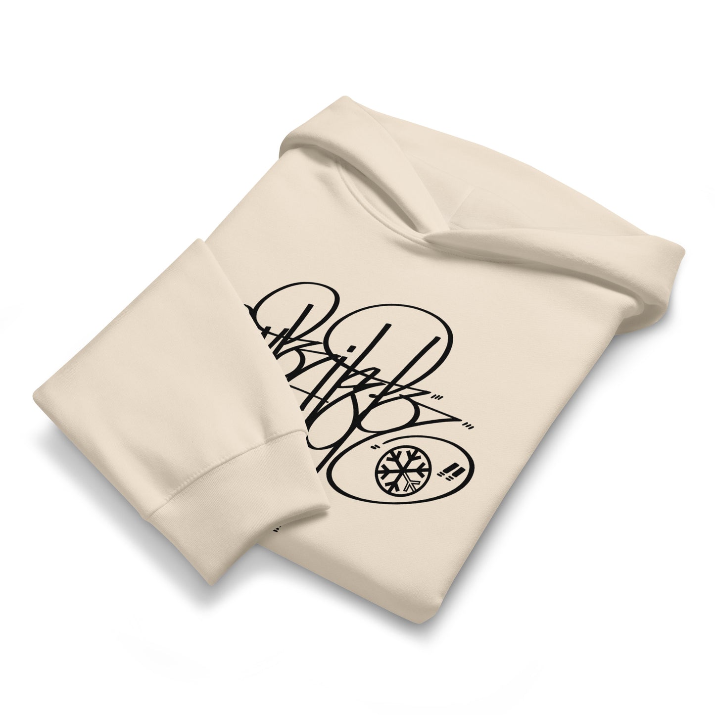 Beige-Writer Tag Hoodie by Graffiti Dad from B.Different Clothing, folded, graffiti-inspired streetwear, oversized heavyweight