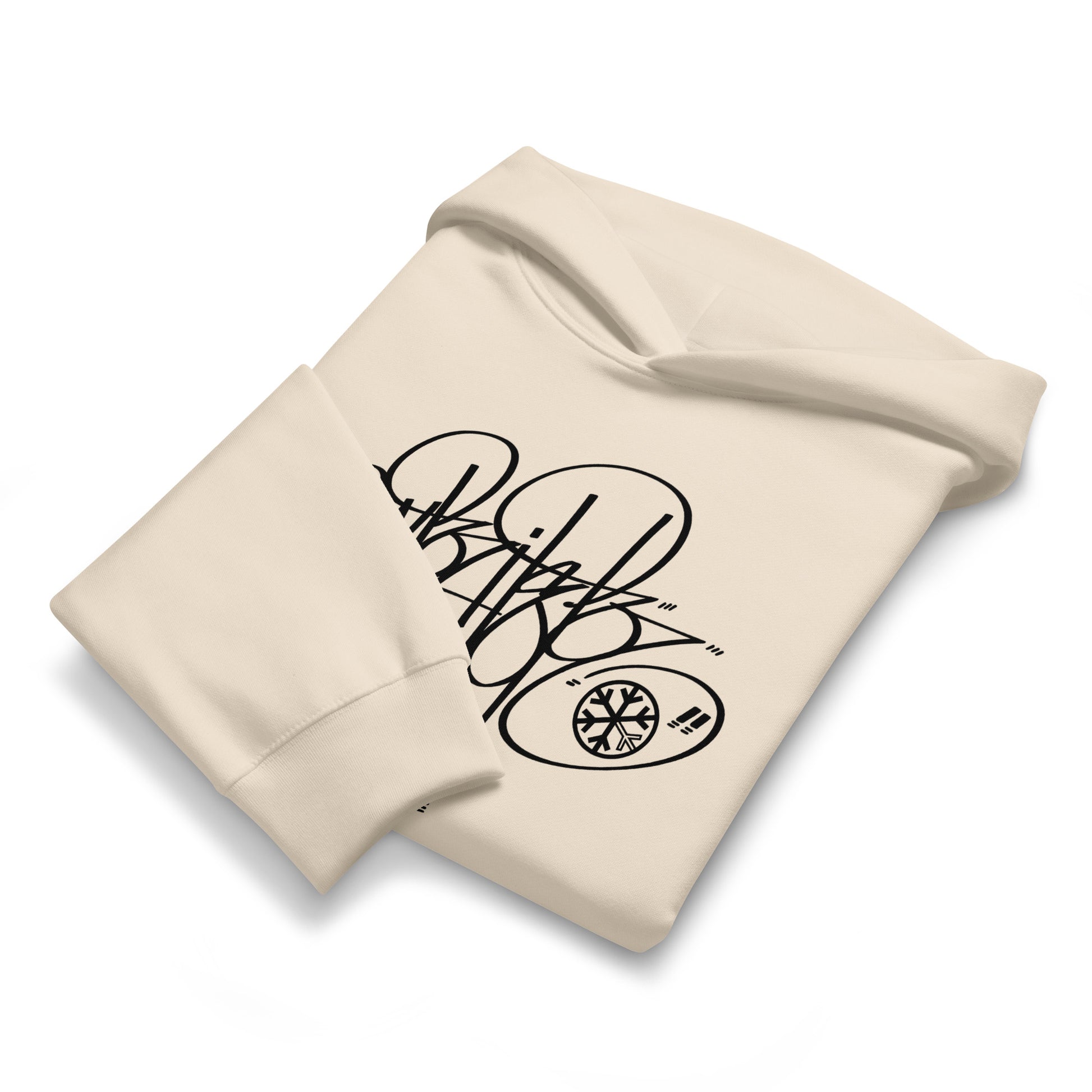 Beige-Writer Tag Hoodie by Graffiti Dad from B.Different Clothing, folded, graffiti-inspired streetwear, oversized heavyweight