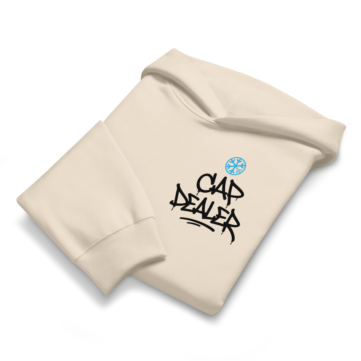 Beige-Cap Dealer Graffiti Hoodie from B.Different Clothing, folded, graffiti-inspired streetwear