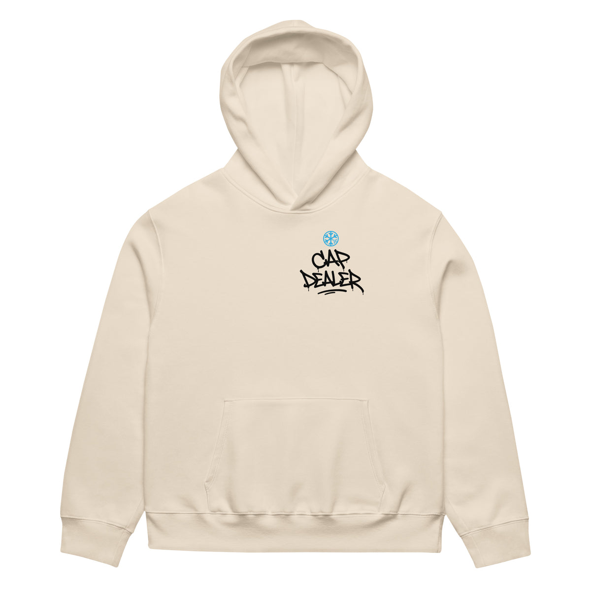 Beige-Cap Dealer Graffiti Hoodie from B.Different Clothing, front view, graffiti-inspired streetwear
