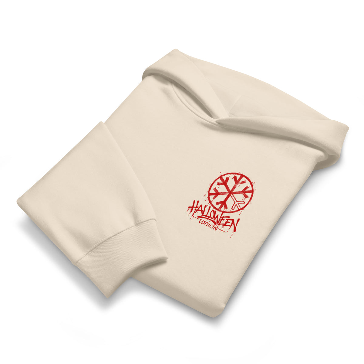 Beige-Raks The Puppet Graffiti Hoodie by Emti from B.Different Clothing, folded, graffiti-inspired streetwear, oversized heavyweight
