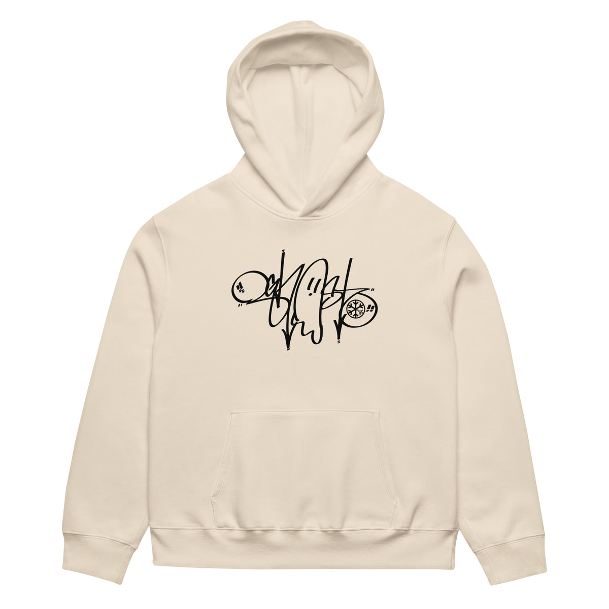 Beige-Ghost Tag Hoodie by Graffiti Dad from B.Different Clothing, front view, graffiti-inspired streetwear, oversized heavyweight