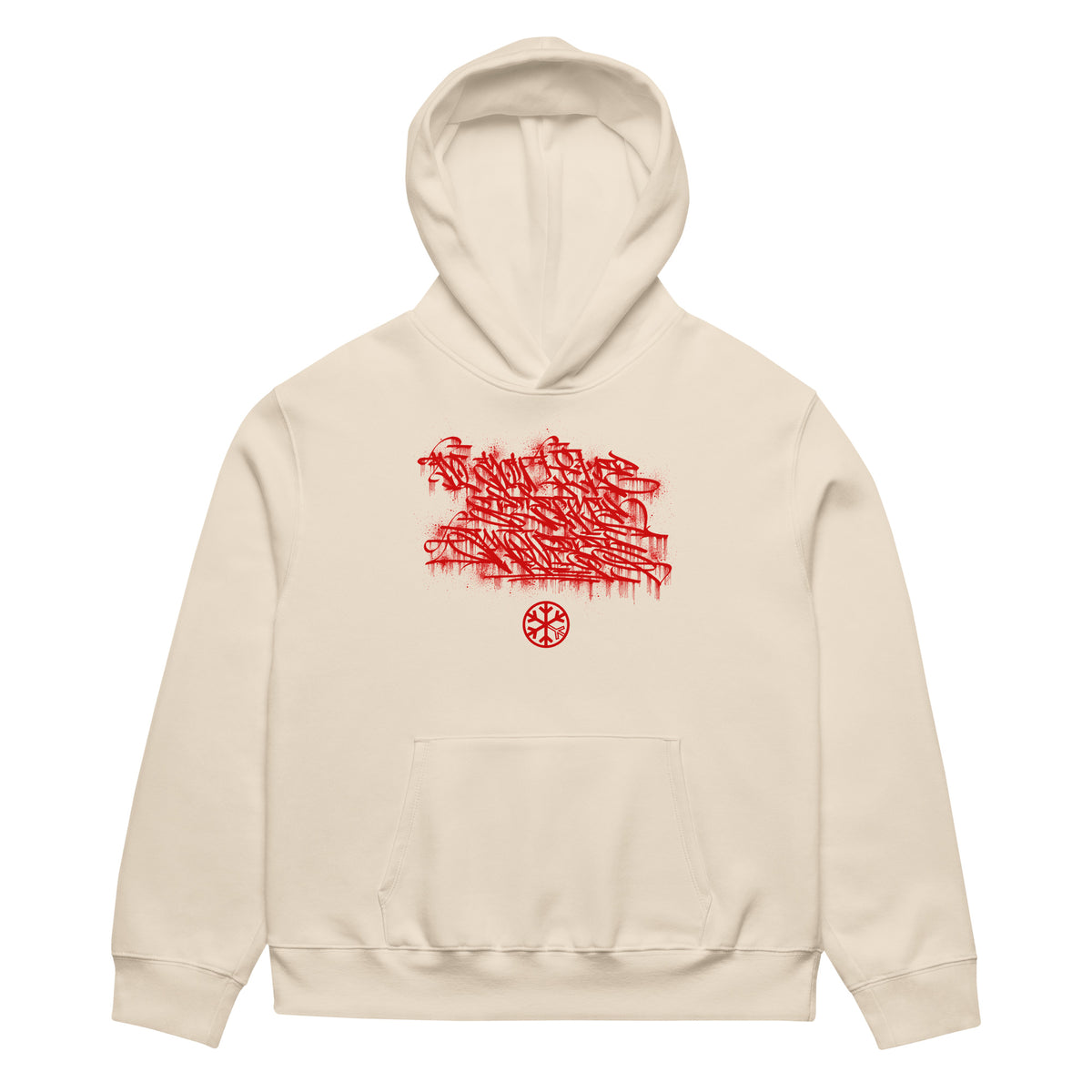 Beige-Do You Like Scary Movies Graffiti Hoodie by Shew from B.Different Clothing, front view, graffiti-inspired streetwear, oversized heavyweight