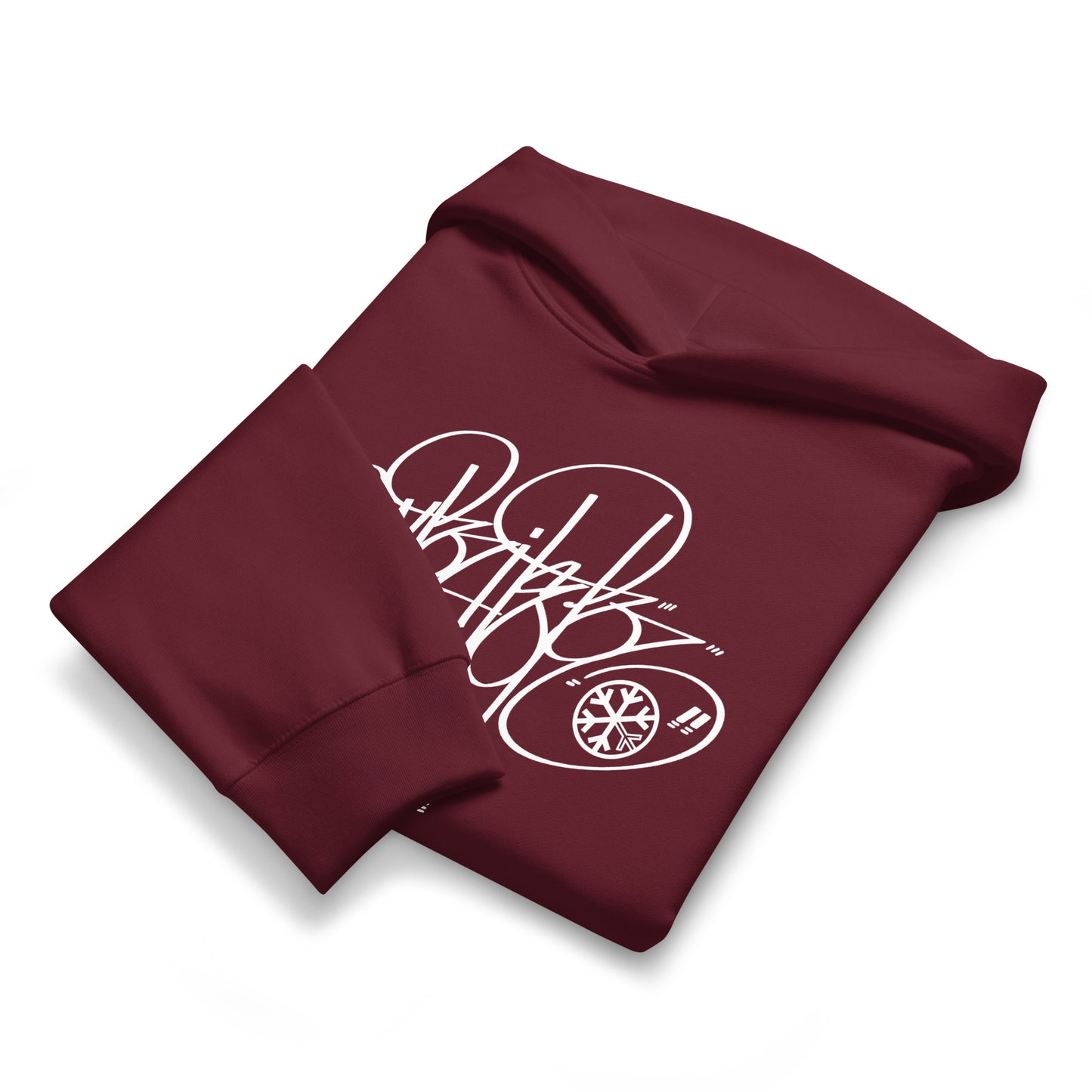 Maroon-Writer Tag Hoodie by Graffiti Dad from B.Different Clothing, folded, graffiti-inspired streetwear, oversized heavyweight