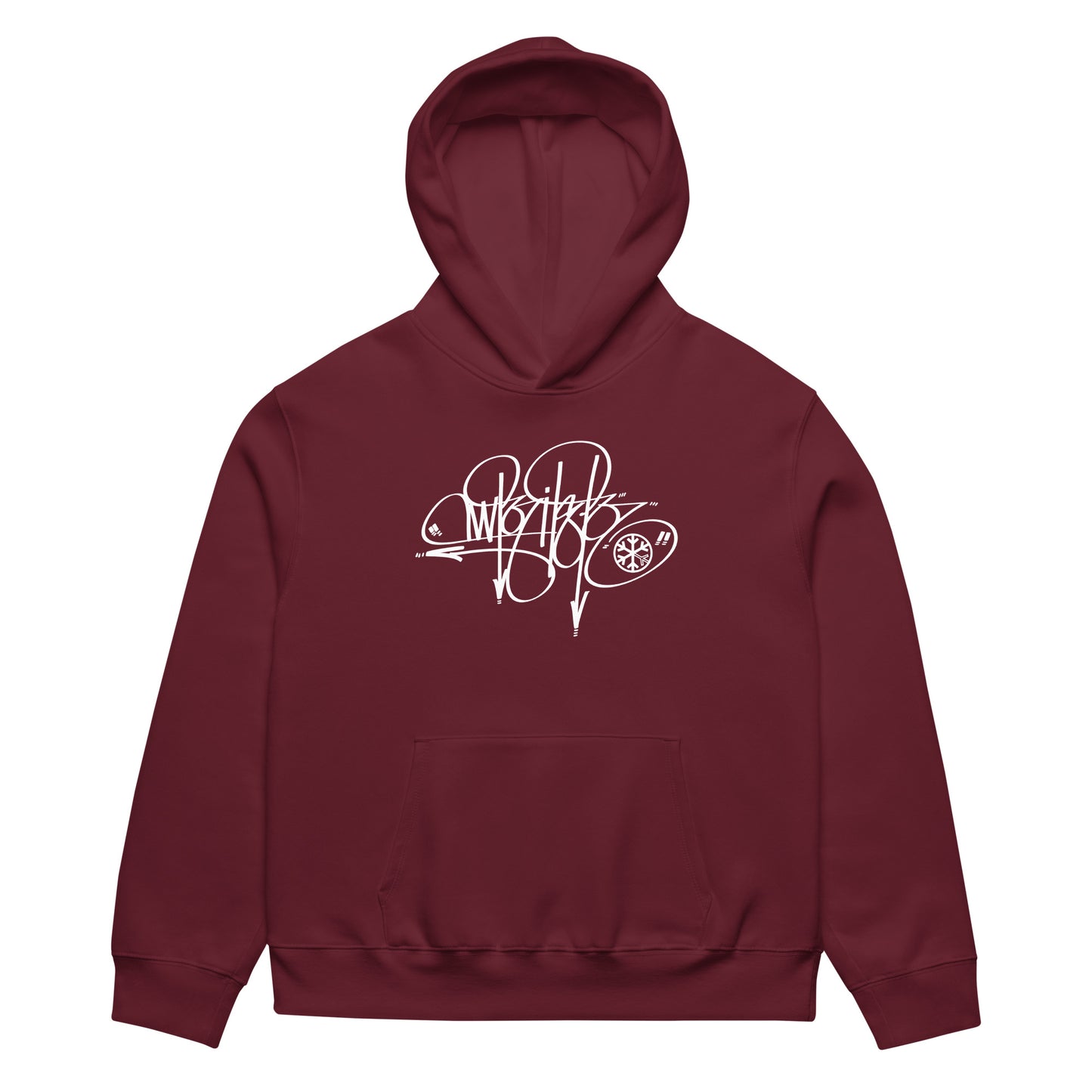 Maroon-Writer Tag Hoodie by Graffiti Dad from B.Different Clothing, front view, graffiti-inspired streetwear, oversized heavyweight