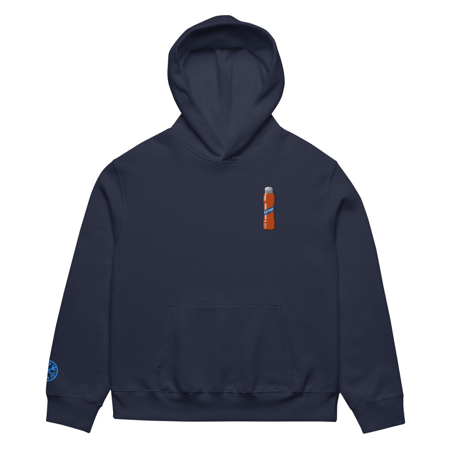 Navy-Pixel Marker Graffiti Hoodie from B.Different Clothing, front view, graffiti-inspired streetwear, oversized heavyweight