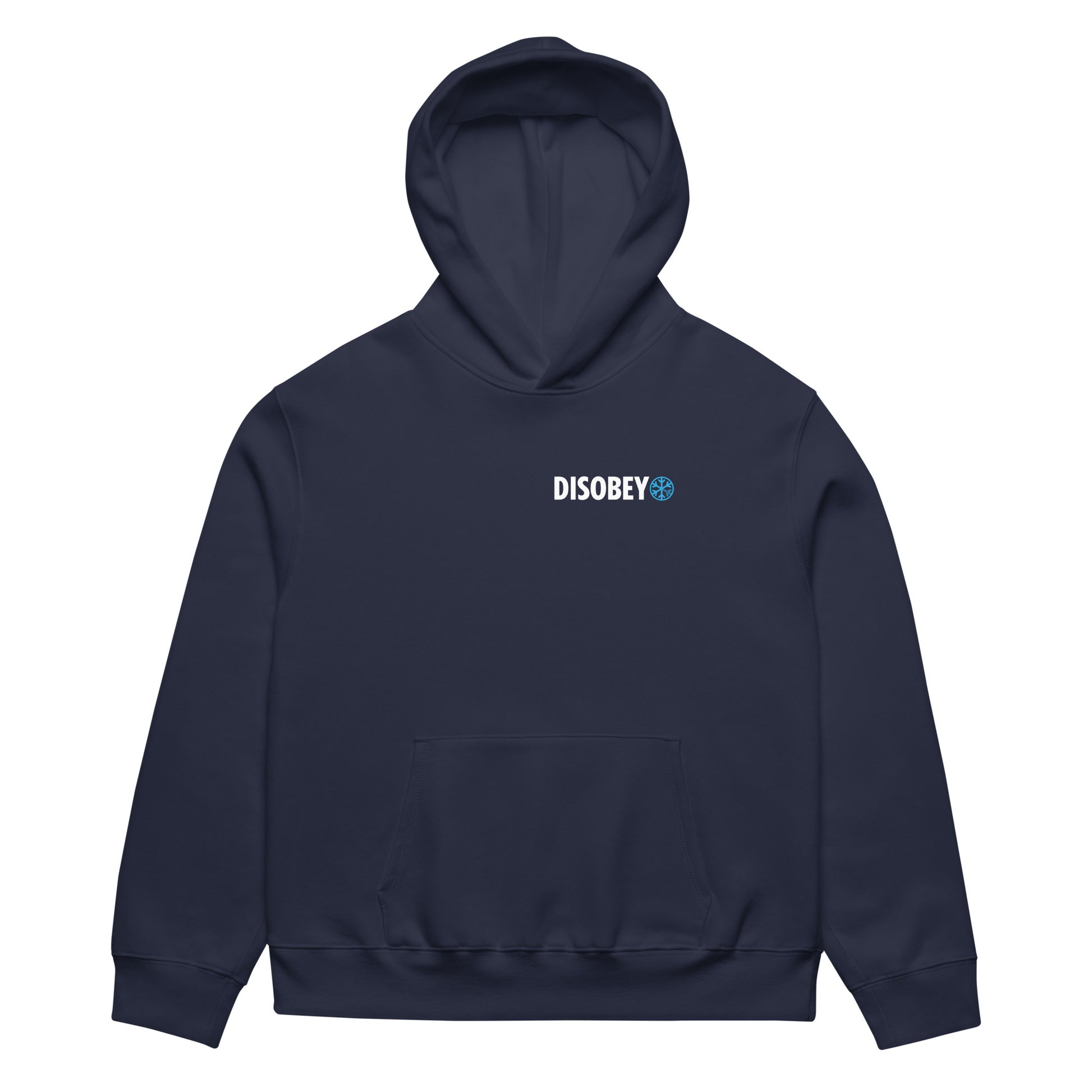Navy-Pixel Disobey Hoodie from B.Different Clothing, front view, graffiti-inspired streetwear, oversized heavyweight
