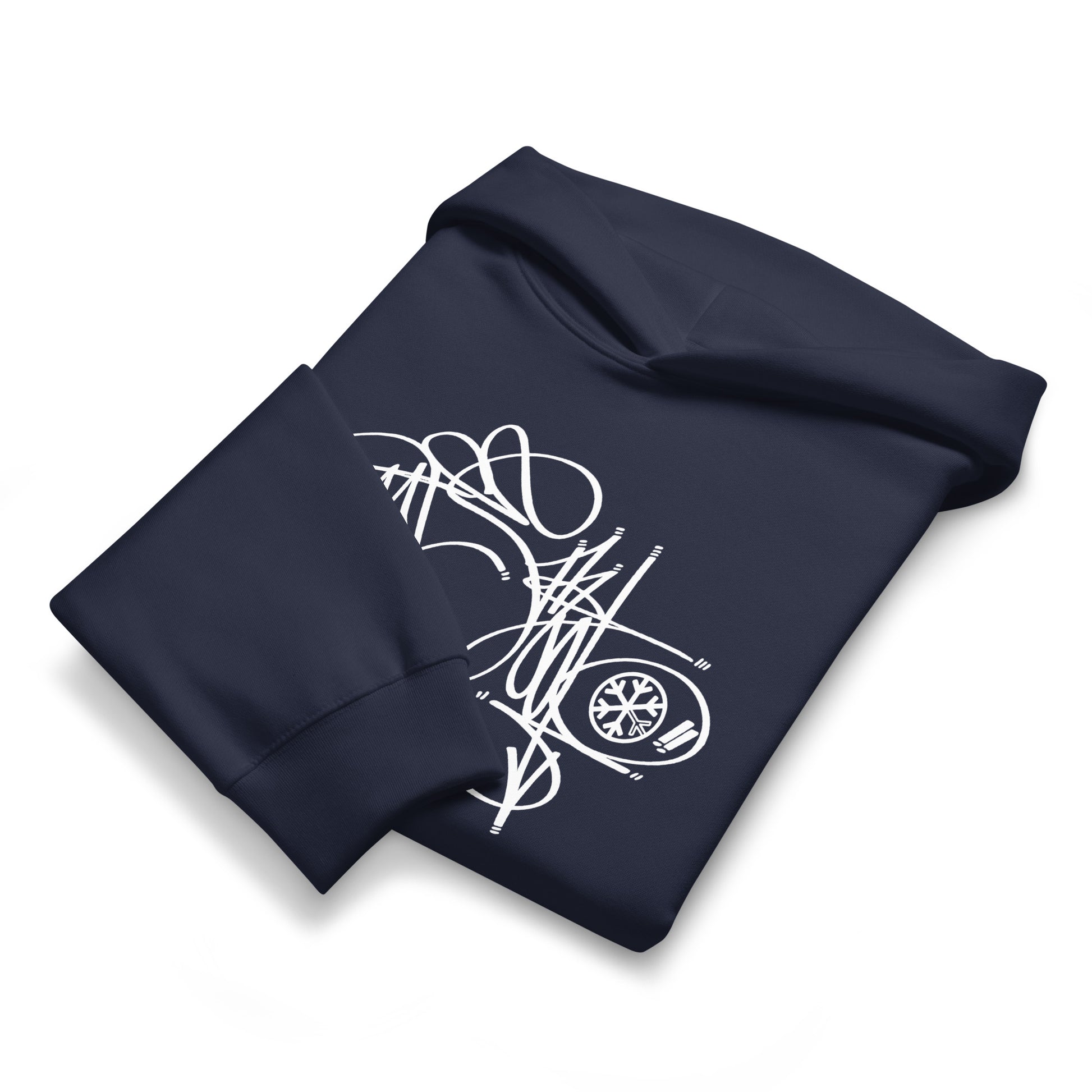 Navy-Misfit Tag Hoodie by Graffiti Dad from B.Different Clothing, folded, graffiti-inspired streetwear, oversized heavyweight