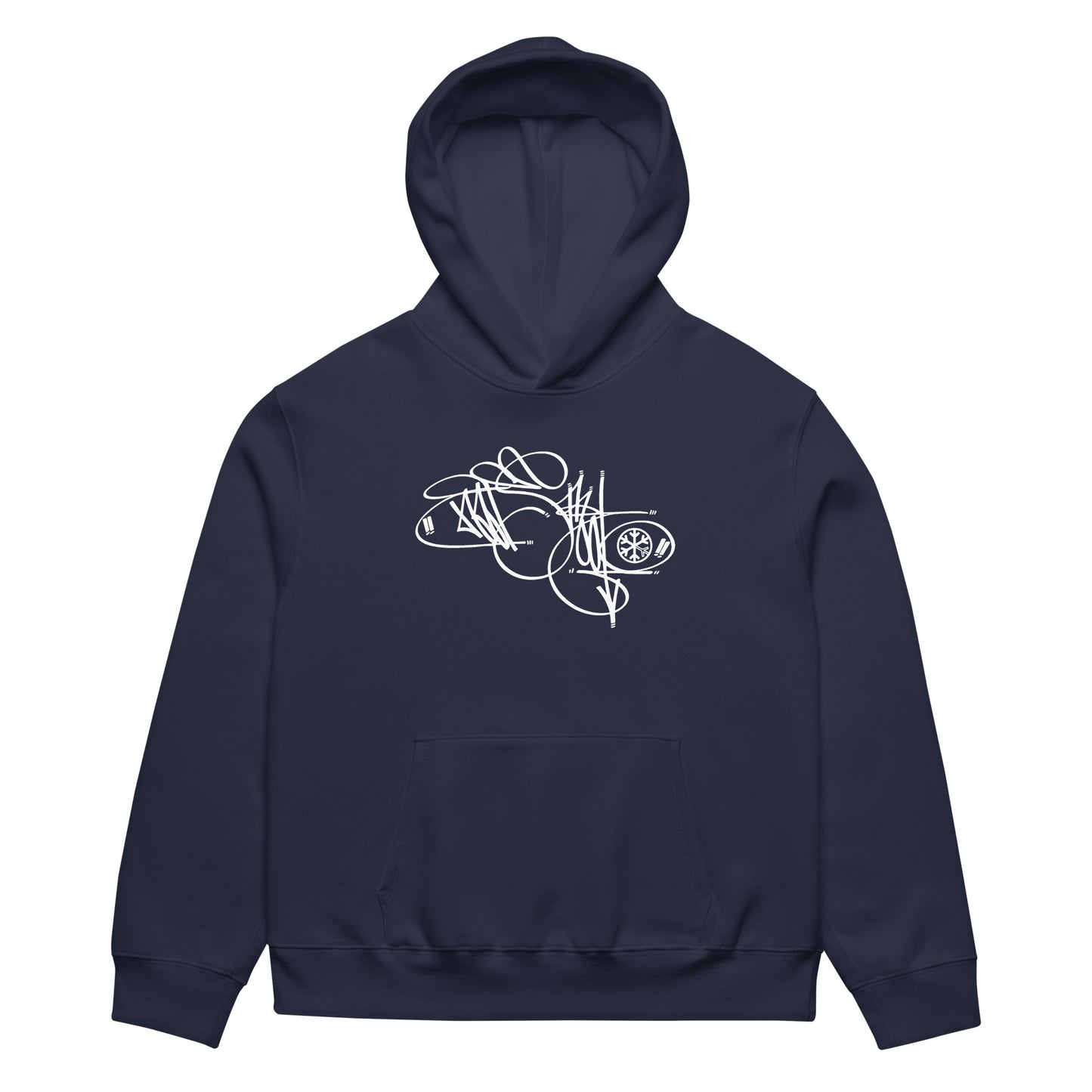 Navy-Misfit Tag Hoodie by Graffiti Dad from B.Different Clothing, front view, graffiti-inspired streetwear, oversized heavyweight