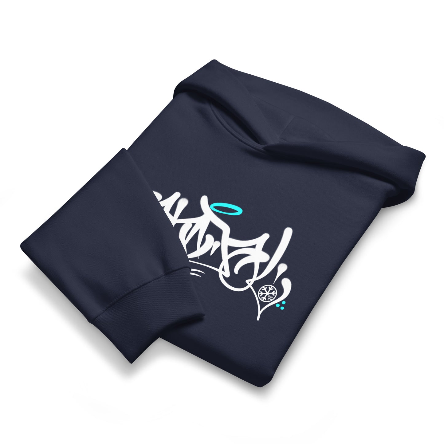 Navy-Vandal Graffiti Tag Hoodie by Caos One from B.Different Clothing, folded, graffiti-inspired streetwear, oversized heavyweight