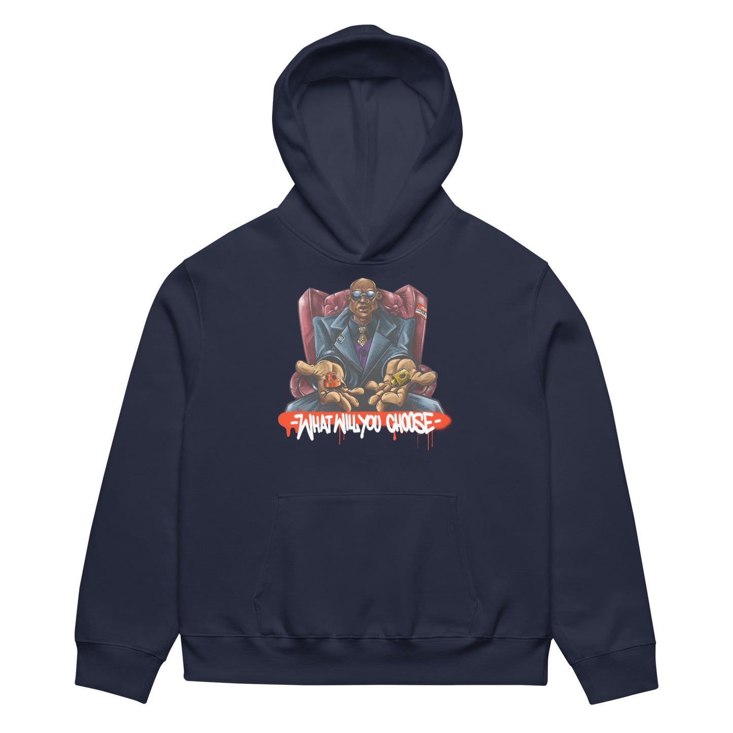 Navy-Make Your Choice Graffiti Hoodie by Trk One from B.Different Clothing, front view, graffiti-inspired streetwear, oversized heavyweight