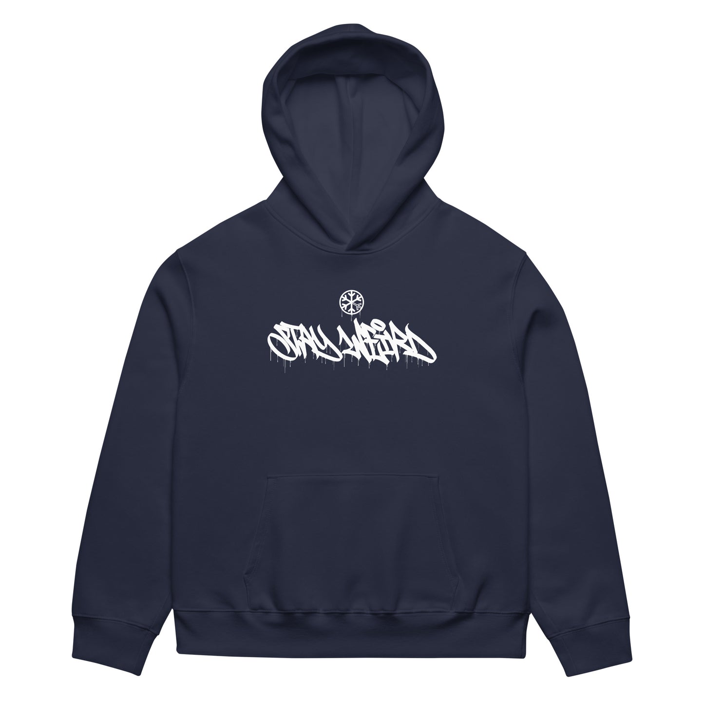 Navy-Stay Weird Graffiti Tag Hoodie by Monsterinho from B.Different Clothing, folded, graffiti-inspired streetwear, oversized heavyweight