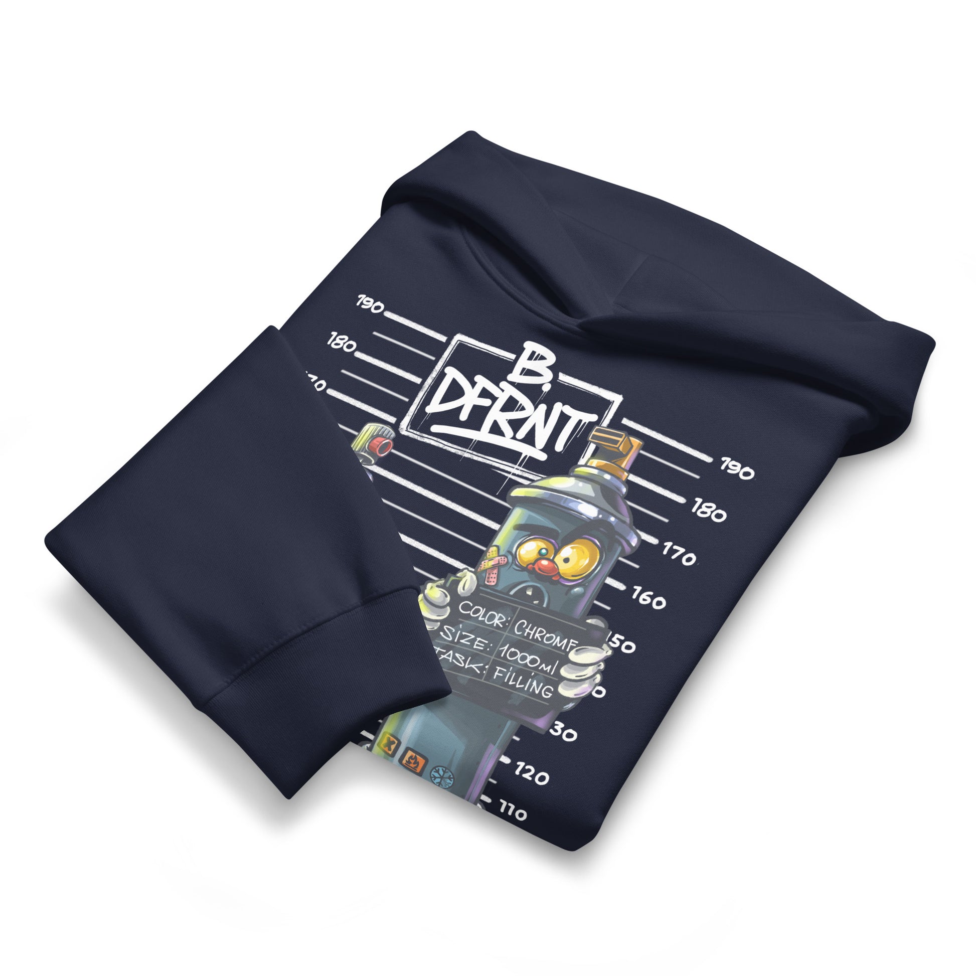 Navy-Mug Short Graffiti Hoodie by Trk One from B.Different Clothing, folded, graffiti-inspired streetwear, oversized heavyweight