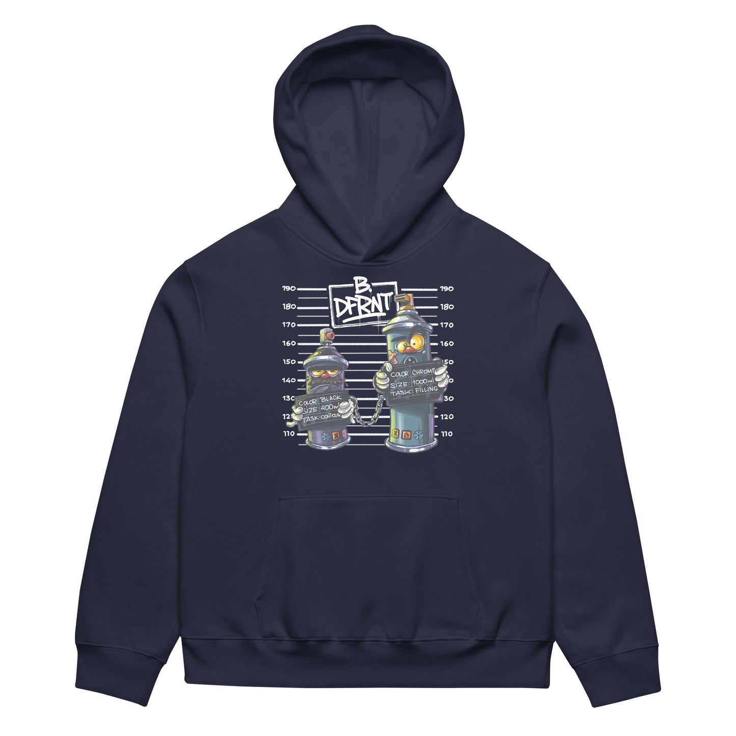 Navy-Mug Short Graffiti Hoodie by Trk One from B.Different Clothing, front view, graffiti-inspired streetwear, oversized heavyweight