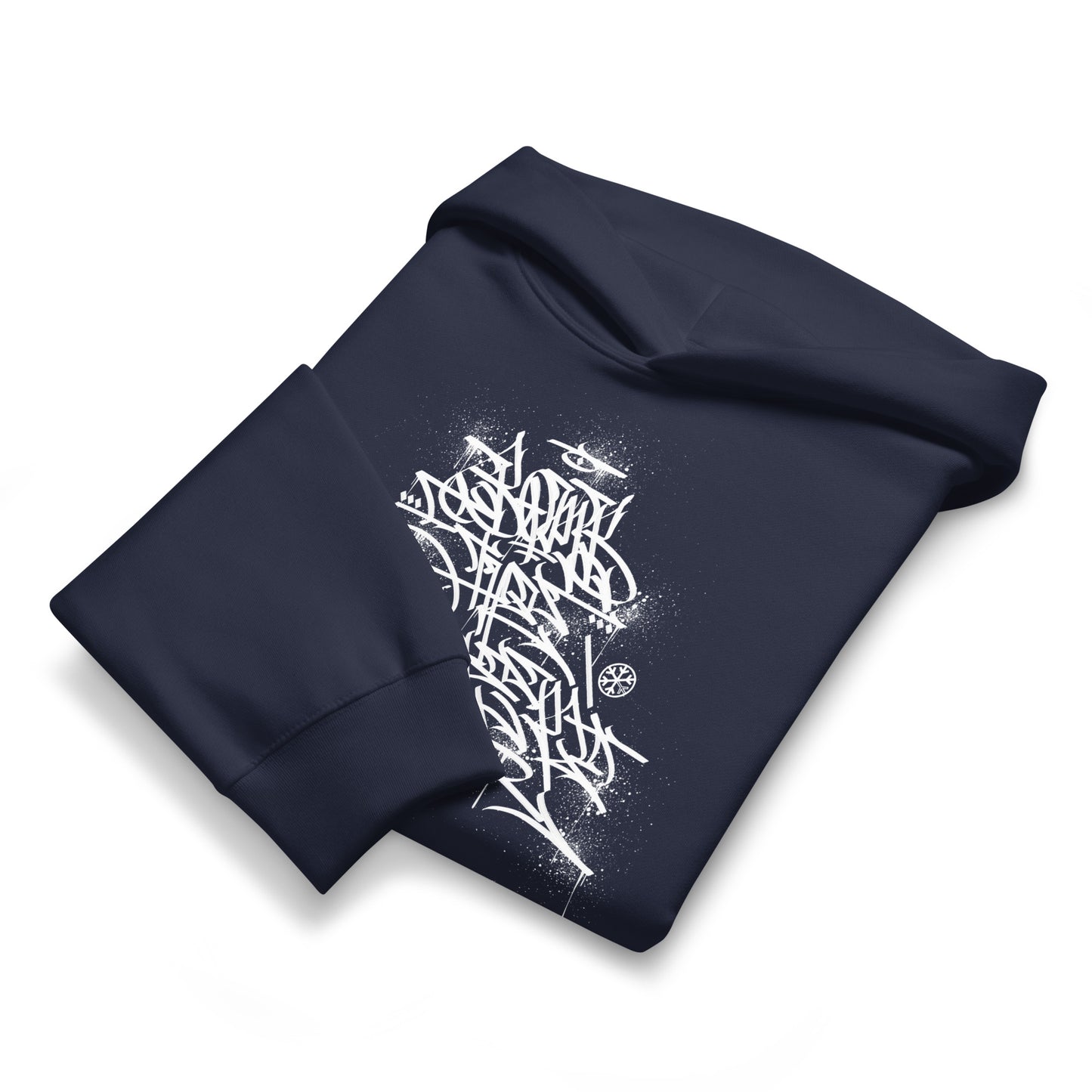 Navy-Bomb The System Graffiti Hoodie by Shew from B.Different Clothing, front view, graffiti-inspired streetwear, oversized heavyweight