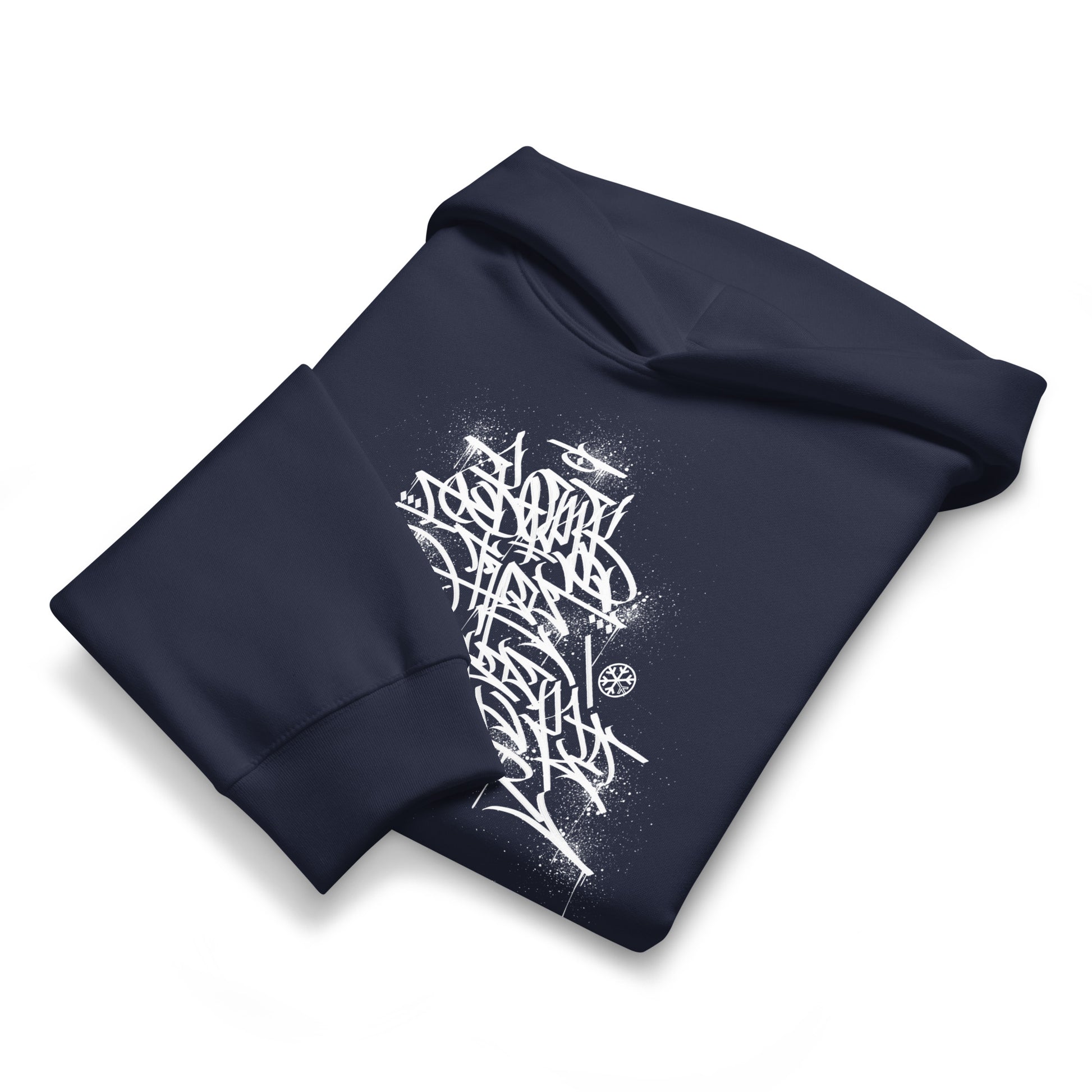 Navy-Bomb The System Graffiti Hoodie by Shew from B.Different Clothing, front view, graffiti-inspired streetwear, oversized heavyweight