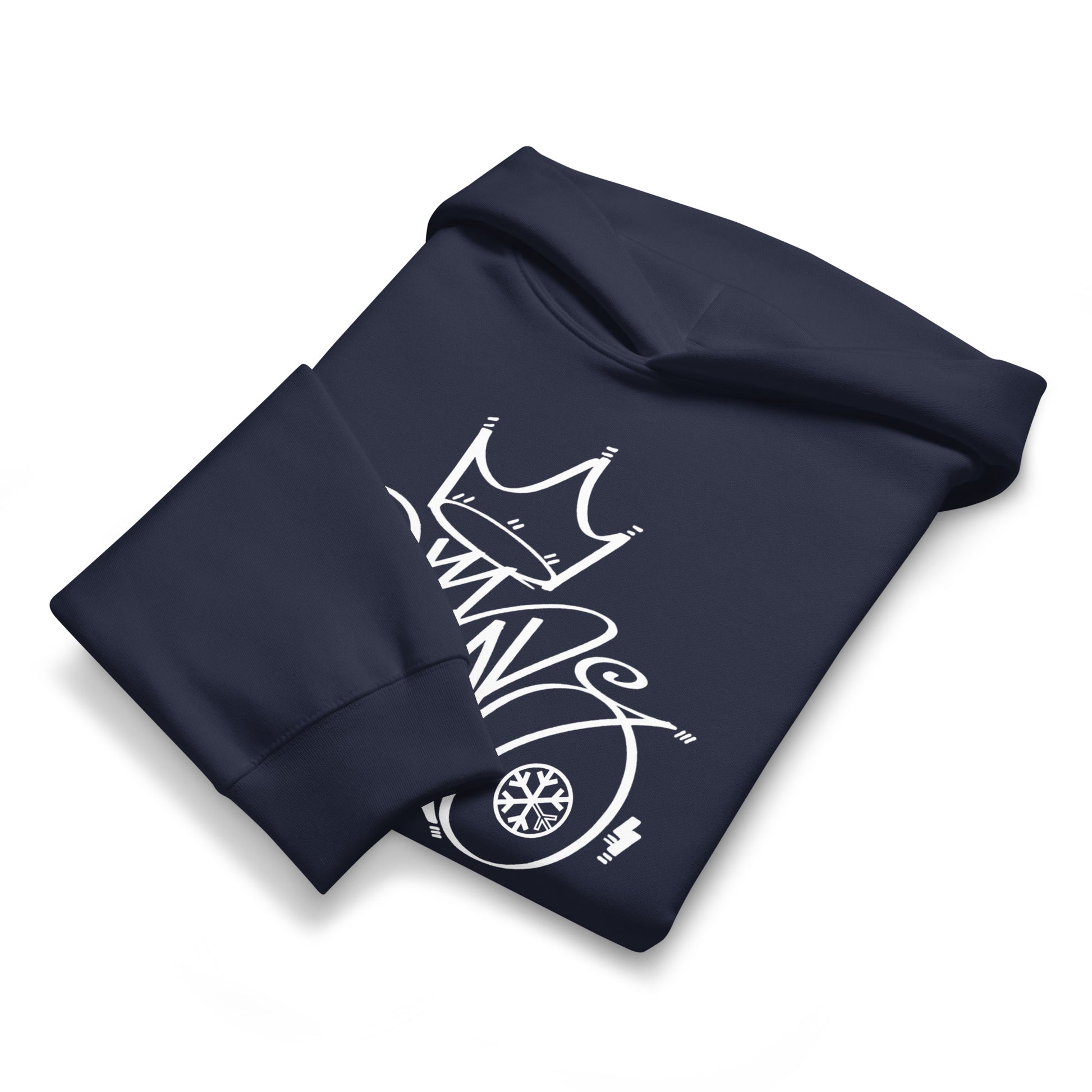 Navy-Mop King Tag Hoodie by Graffiti Dad from B.Different Clothing, folded, graffiti-inspired streetwear, oversized heavyweight