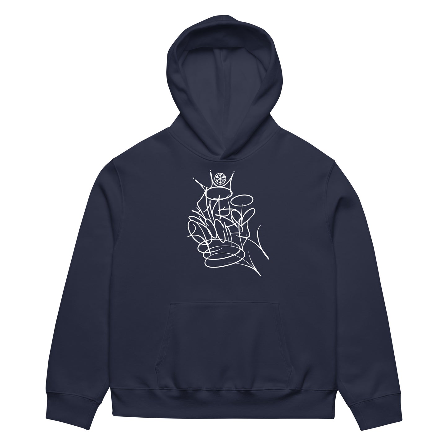 Navy-Antisocial Graffiti Tag Hoodie by Caos One from B.Different Clothing, front view, graffiti-inspired streetwear, oversized heavyweight