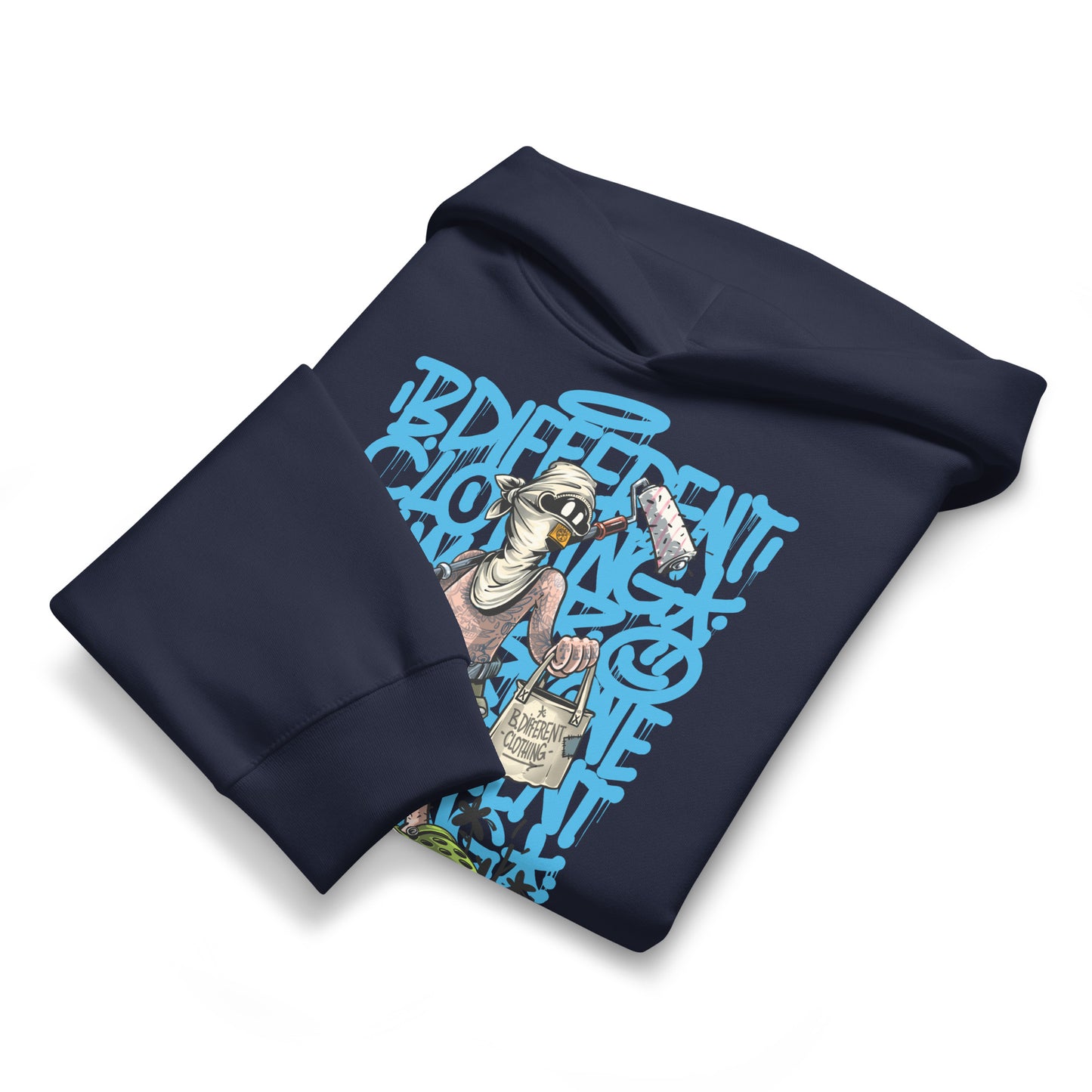 Navy-Summer Graffiti Hoodie by Trk One from B.Different Clothing, folded, graffiti-inspired streetwear, oversized heavyweight