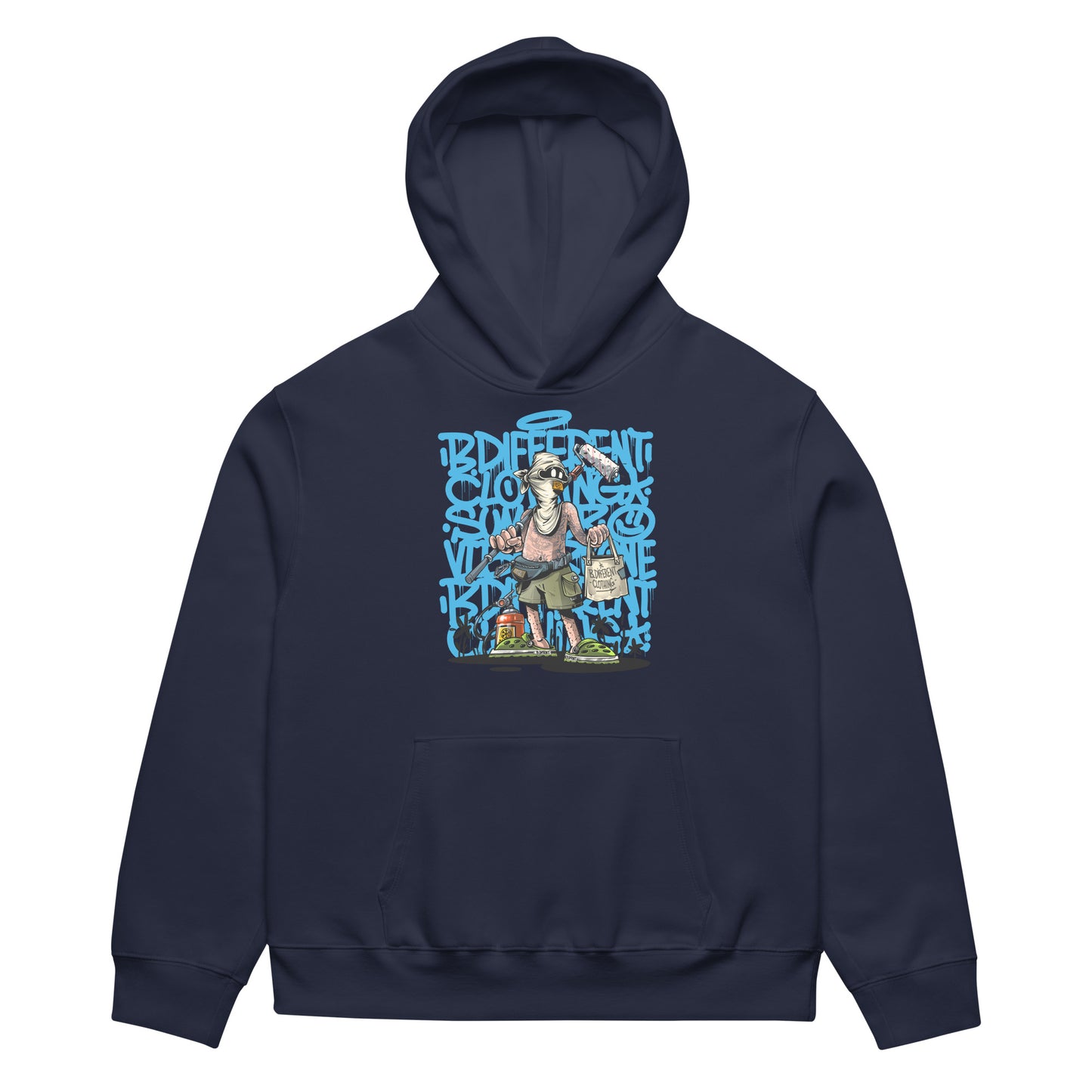 Navy-Summer Graffiti Hoodie by Trk One from B.Different Clothing, front view, graffiti-inspired streetwear, oversized heavyweight