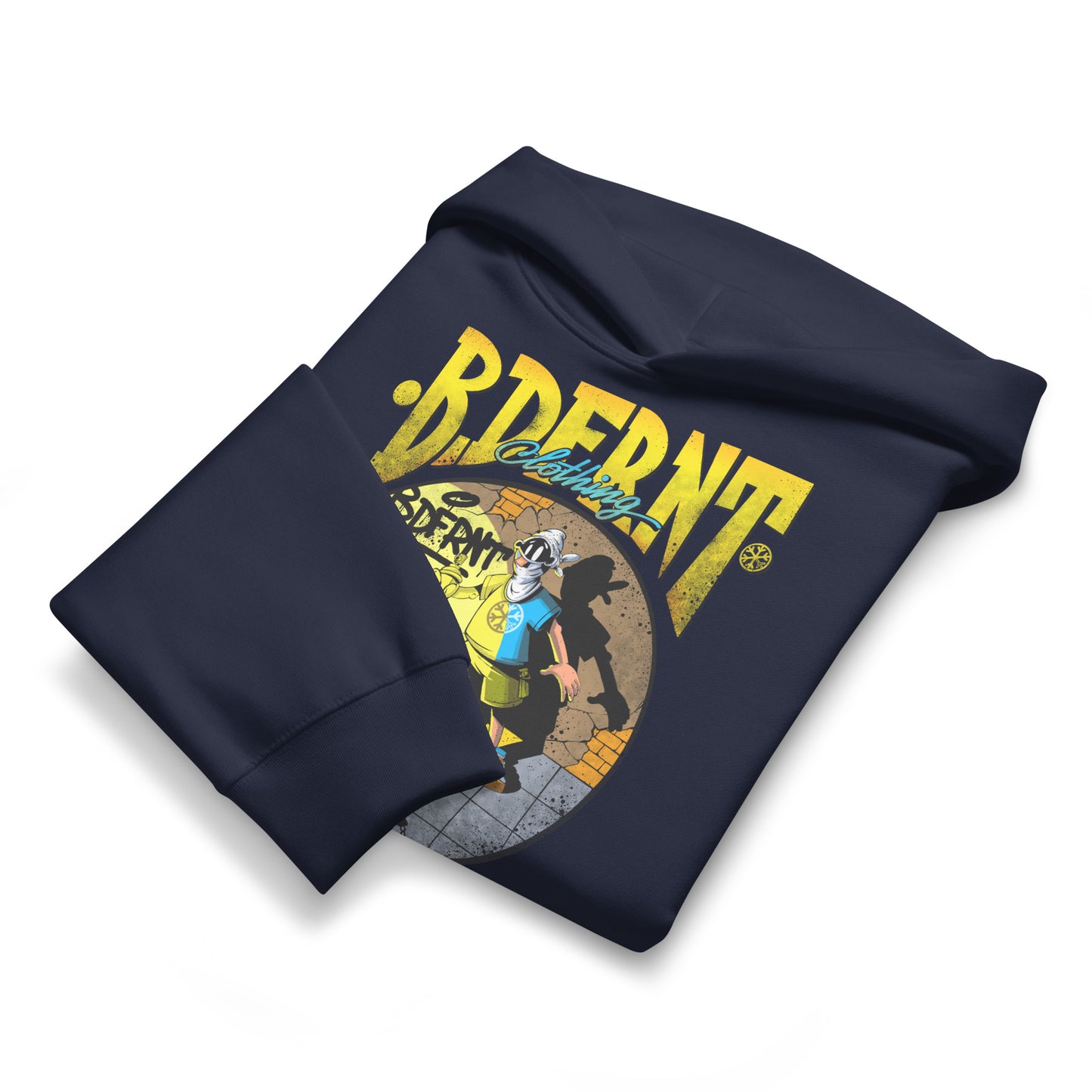 Navy-Street Spotlight Graffiti Hoodie by Trk One from B.Different Clothing, folded, graffiti-inspired streetwear, oversized heavyweight
