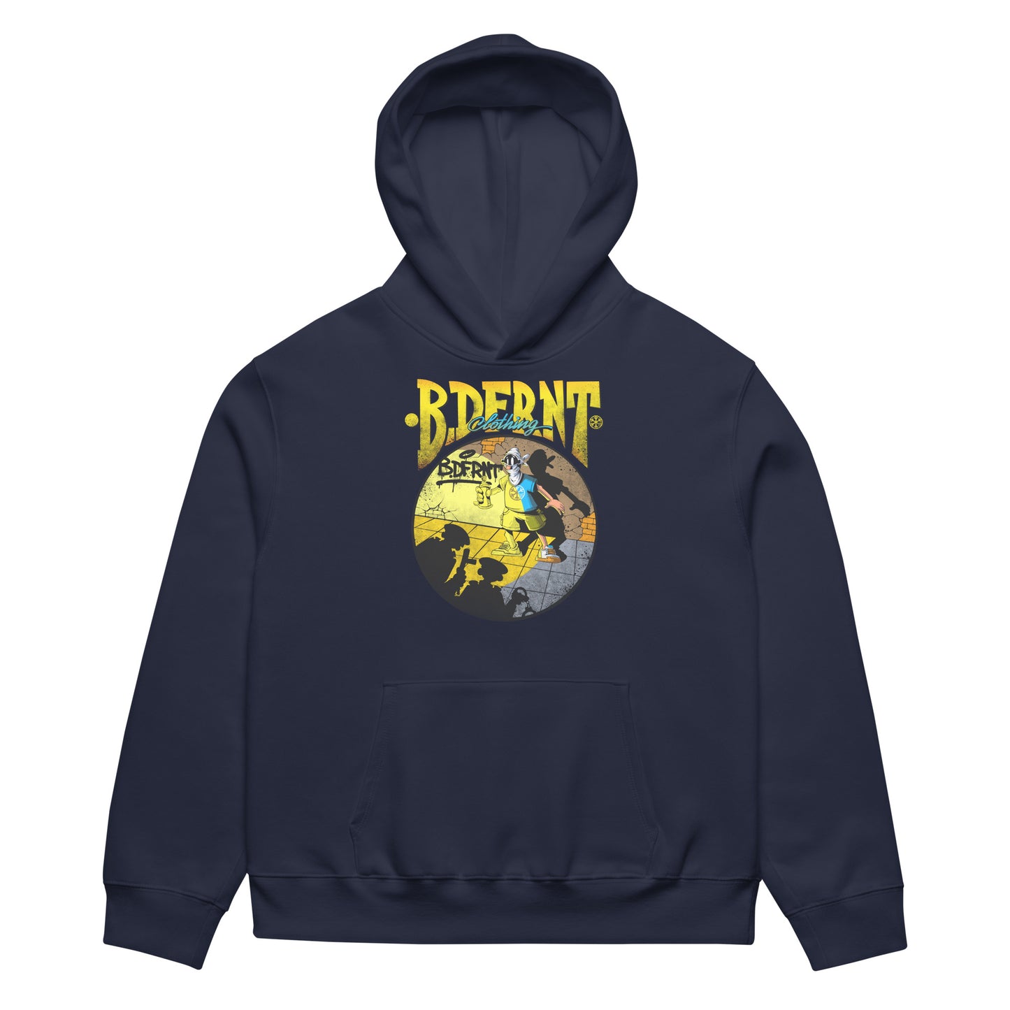 Navy-Street Spotlight Graffiti Hoodie by Trk One from B.Different Clothing, front view, graffiti-inspired streetwear, oversized heavyweight