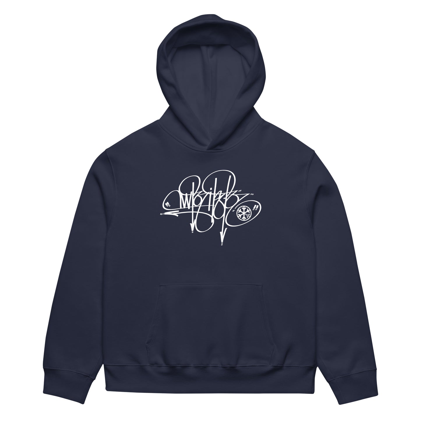 Navy-Writer Tag Hoodie by Graffiti Dad from B.Different Clothing, front view, graffiti-inspired streetwear, oversized heavyweight