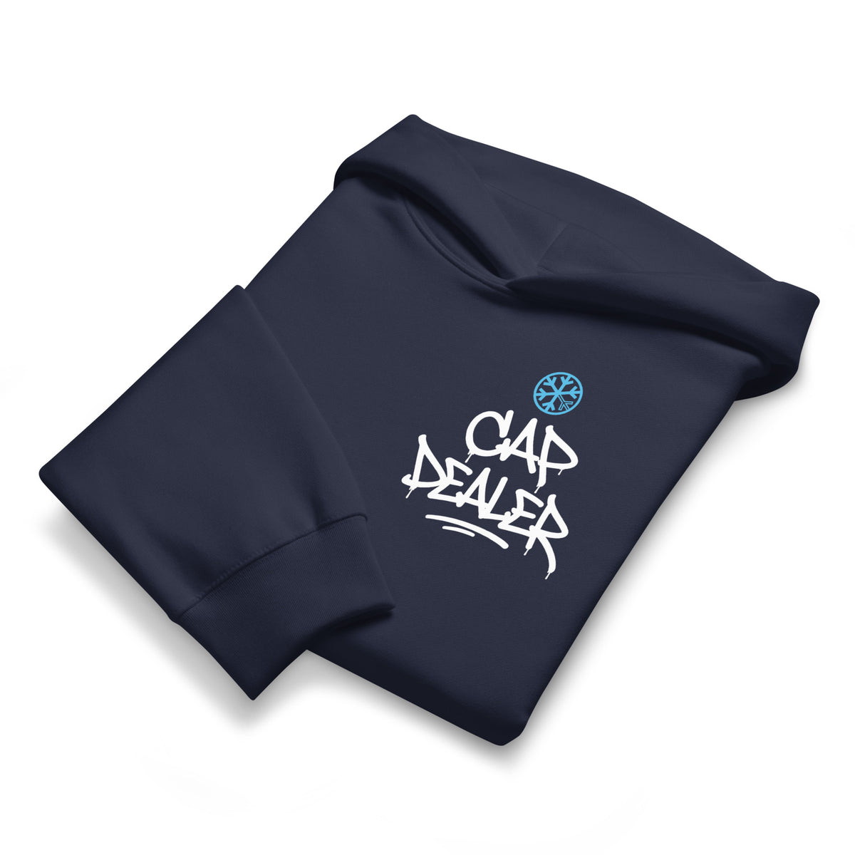 Navy-Cap Dealer Graffiti Hoodie from B.Different Clothing, folded, graffiti-inspired streetwear