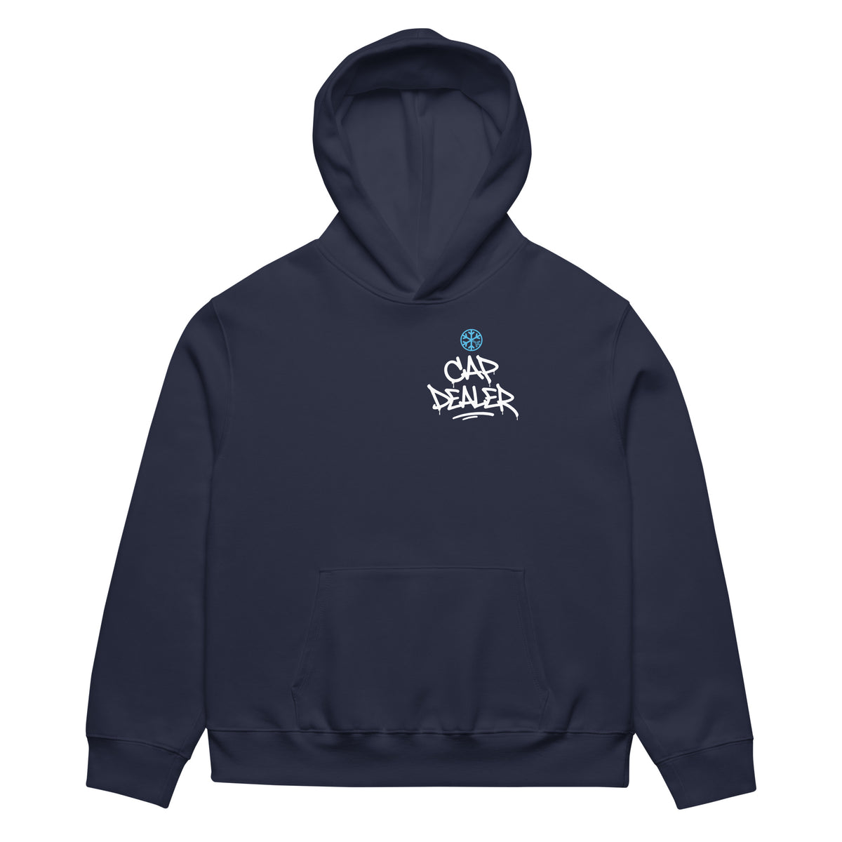 Navy-Cap Dealer Graffiti Hoodie from B.Different Clothing, front view, graffiti-inspired streetwear