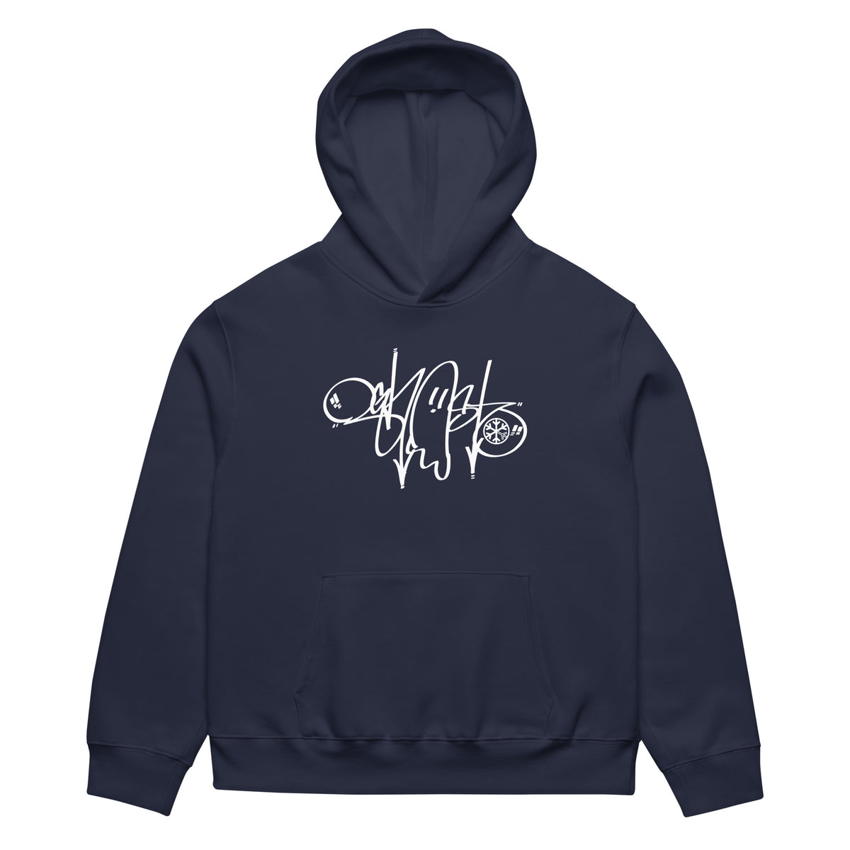 Navy-Ghost Tag Hoodie by Graffiti Dad from B.Different Clothing, front view, graffiti-inspired streetwear, oversized heavyweight