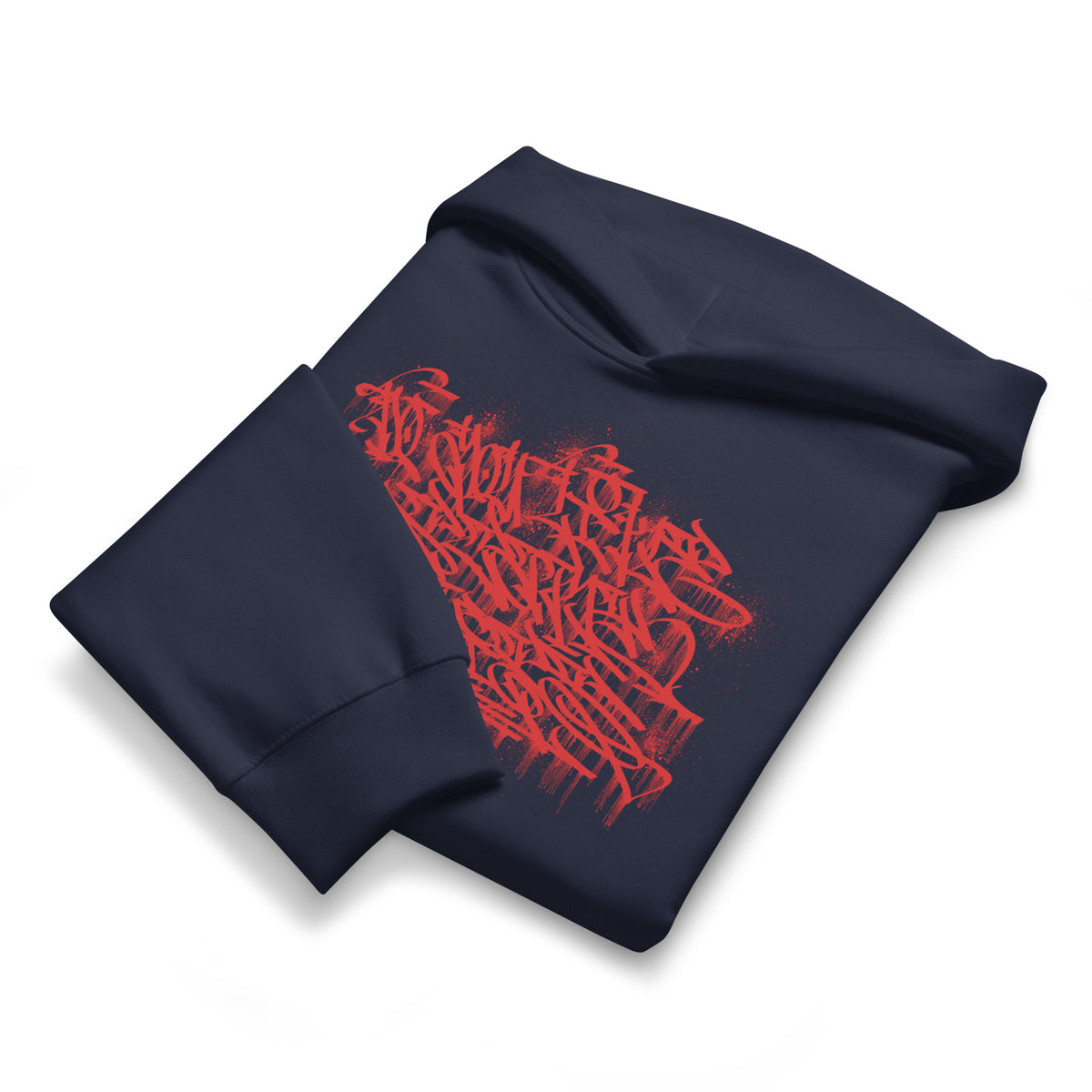 Navy-Do You Like Scary Movies Graffiti Hoodie by Shew from B.Different Clothing, folded, graffiti-inspired streetwear, oversized heavyweight