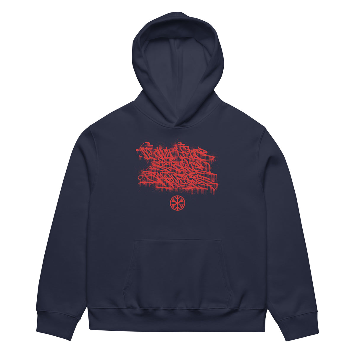 Navy-Do You Like Scary Movies Graffiti Hoodie by Shew from B.Different Clothing, front view, graffiti-inspired streetwear, oversized heavyweight