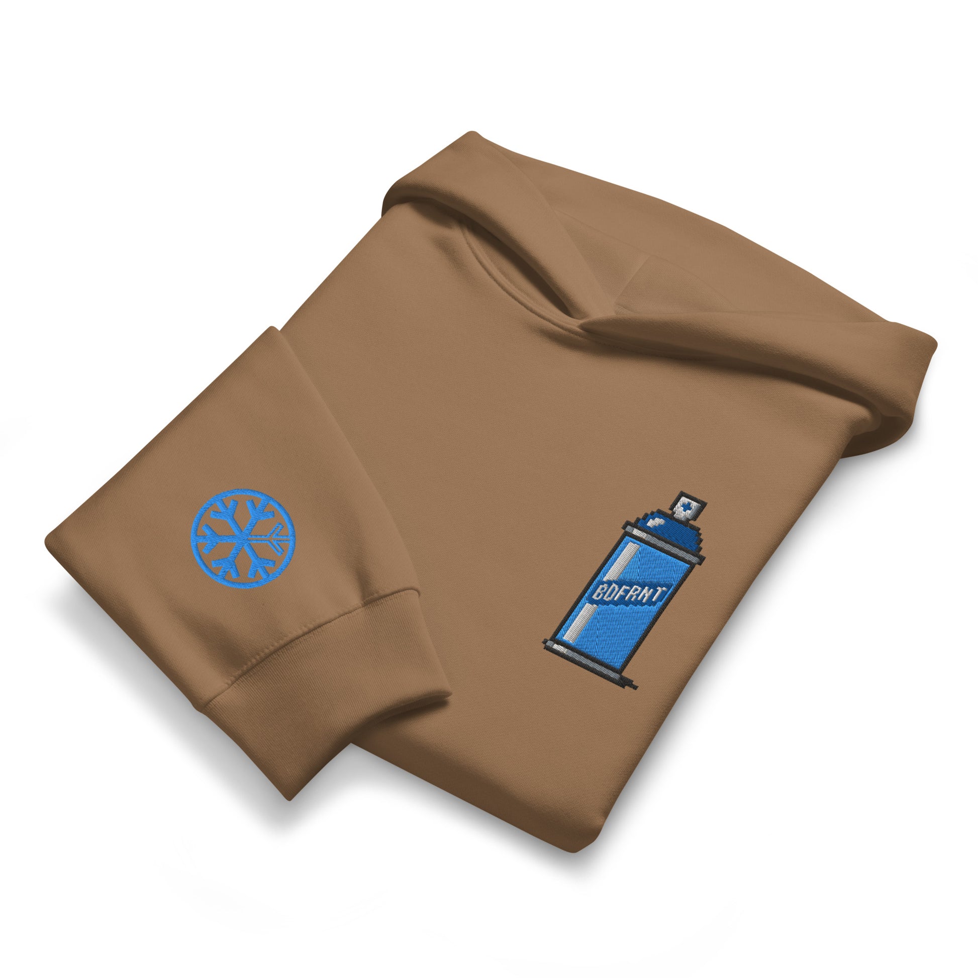 Brown-Pixel Spray Can Graffiti Hoodie from B.Different Clothing, folded, graffiti-inspired streetwear, oversized heavyweight