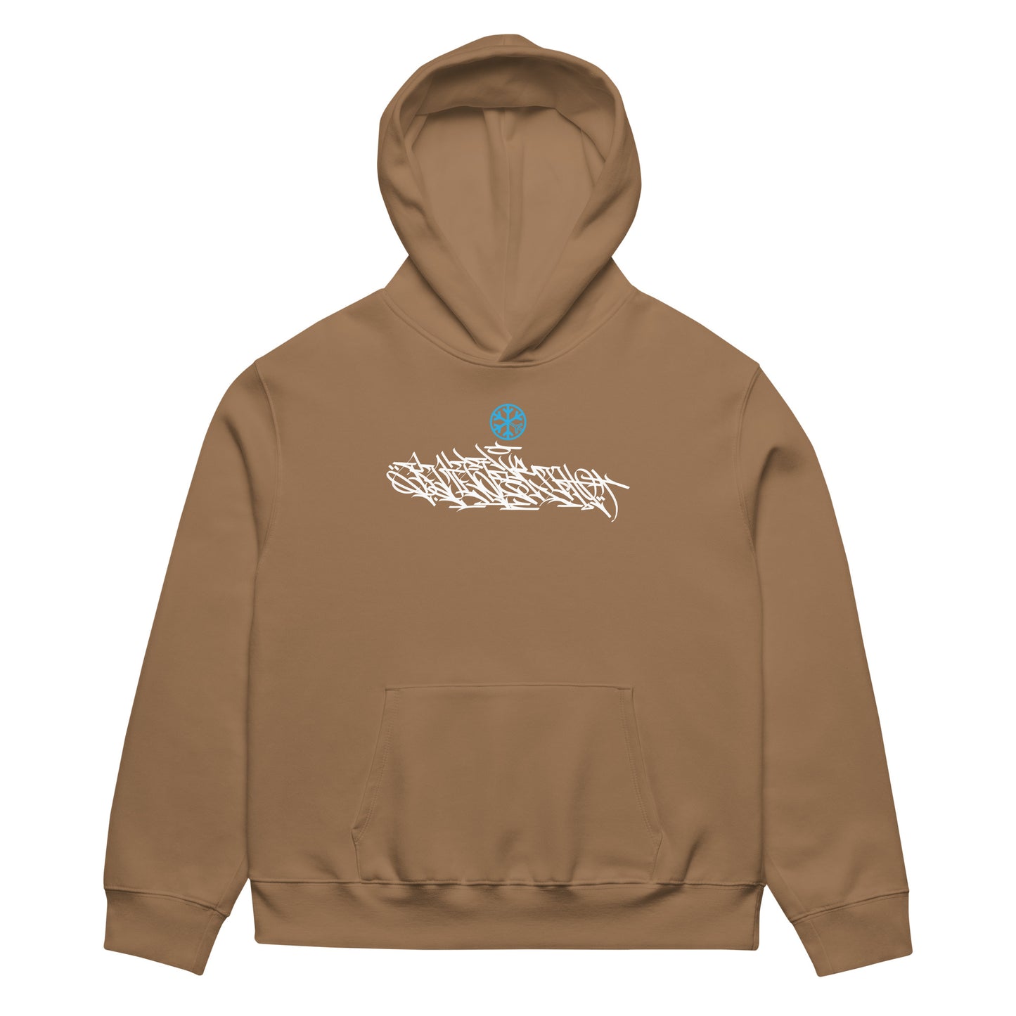 Brown-Shew Collab Graffiti Hoodie from B.Different Clothing, front view, graffiti-inspired streetwear, oversized heavyweight