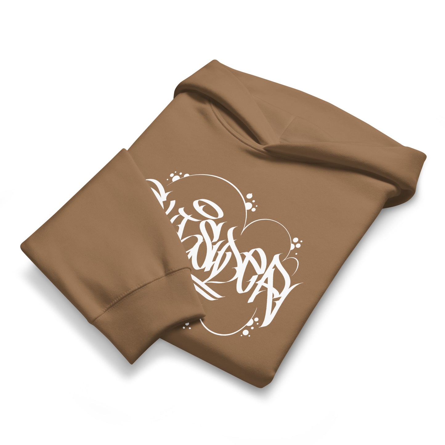 Brown-Outcast Graffiti Tag Hoodie by Caos One from B.Different Clothing, folded, graffiti-inspired streetwear, oversized heavyweight