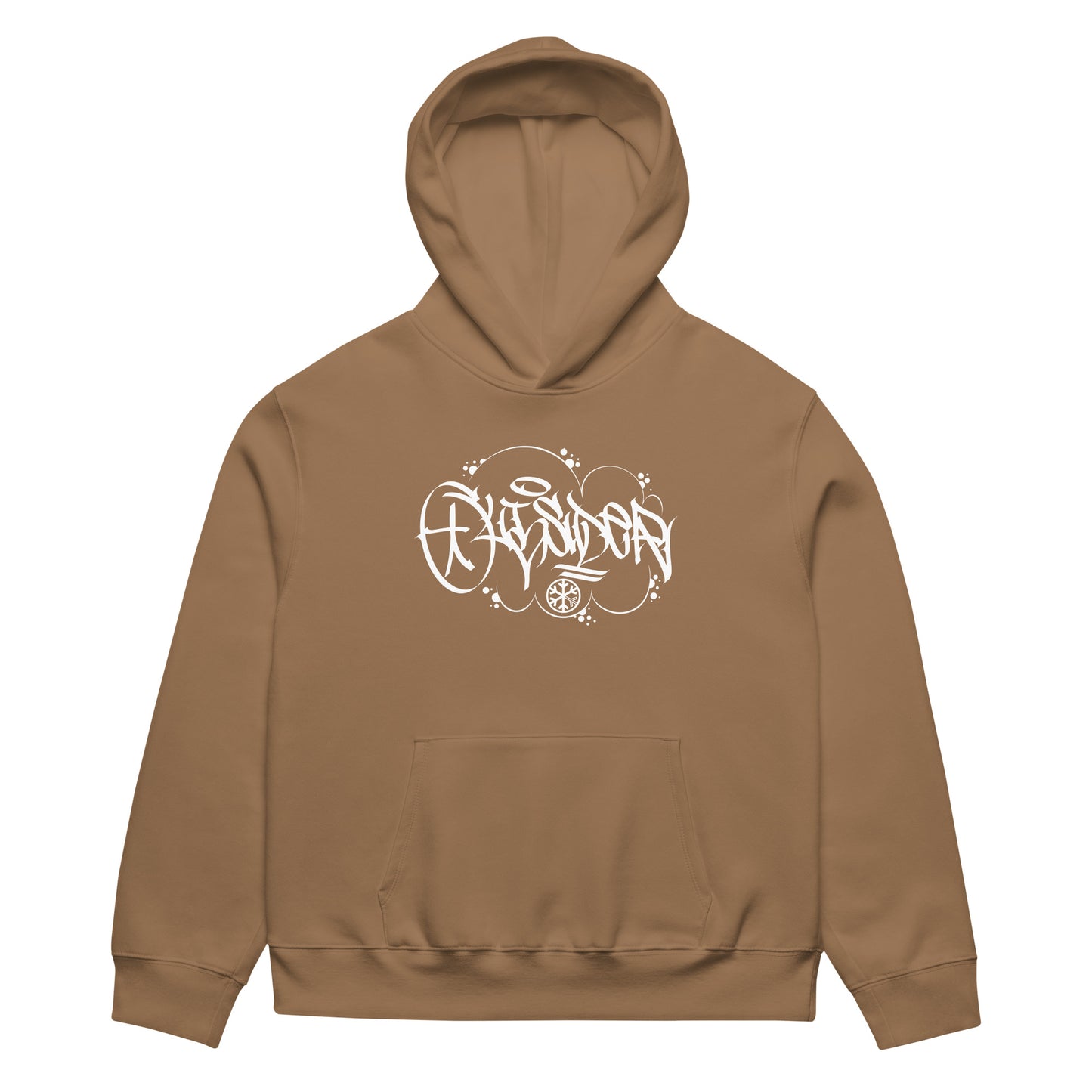 Brown-Outcast Graffiti Tag Hoodie by Caos One from B.Different Clothing, front view, graffiti-inspired streetwear, oversized heavyweight