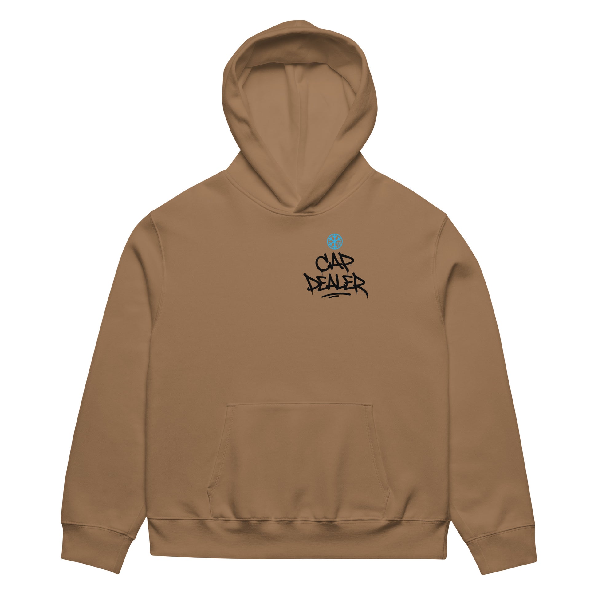Brown-Cap Dealer Graffiti Hoodie from B.Different Clothing, front view, graffiti-inspired streetwear