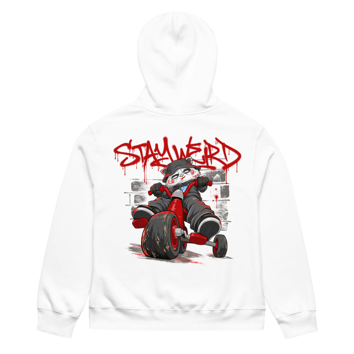 White-Raks The Puppet Graffiti Hoodie by Emti from B.Different Clothing, back view, graffiti-inspired streetwear, oversized heavyweight