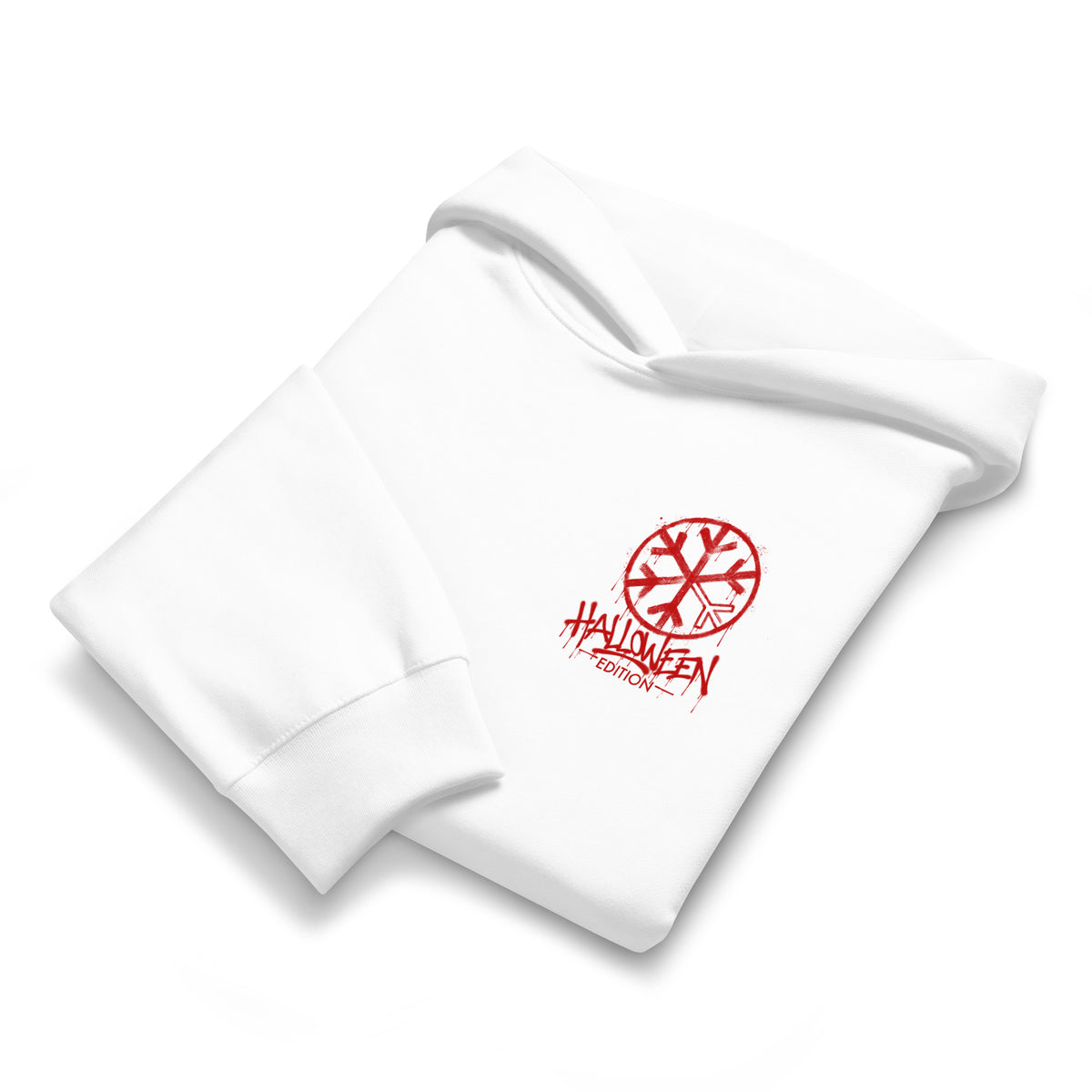 White-Raks The Puppet Graffiti Hoodie by Emti from B.Different Clothing, folded, graffiti-inspired streetwear, oversized heavyweight