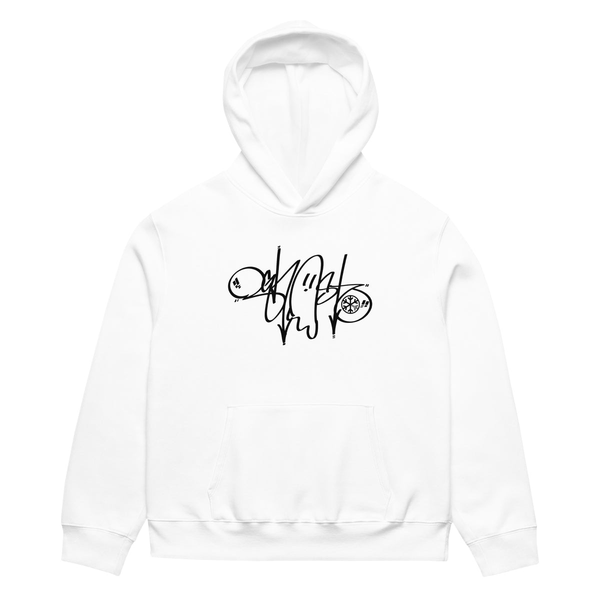 White-Ghost Tag Hoodie by Graffiti Dad from B.Different Clothing, front view, graffiti-inspired streetwear, oversized heavyweight