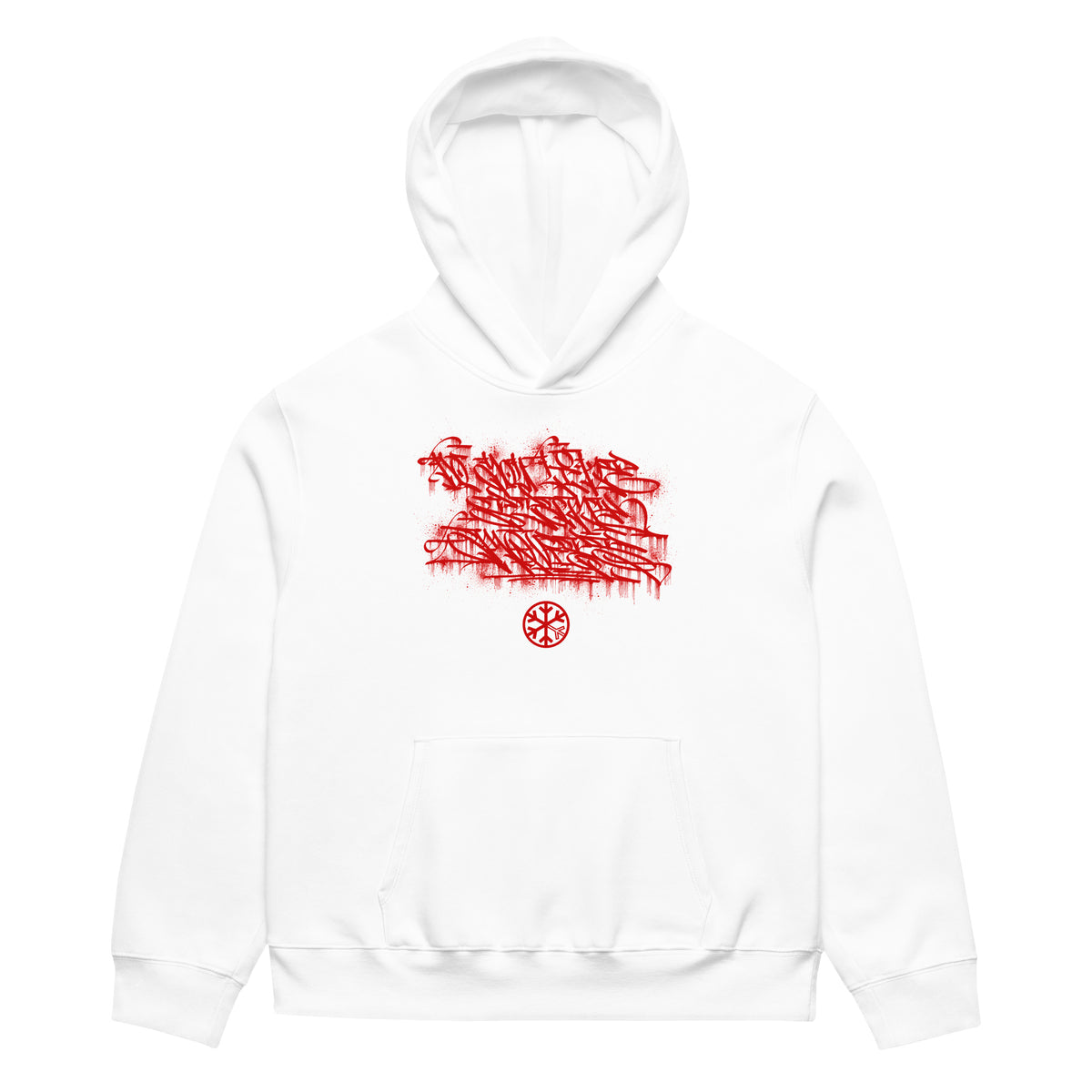 White-Do You Like Scary Movies Graffiti Hoodie by Shew from B.Different Clothing, front view, graffiti-inspired streetwear, oversized heavyweight