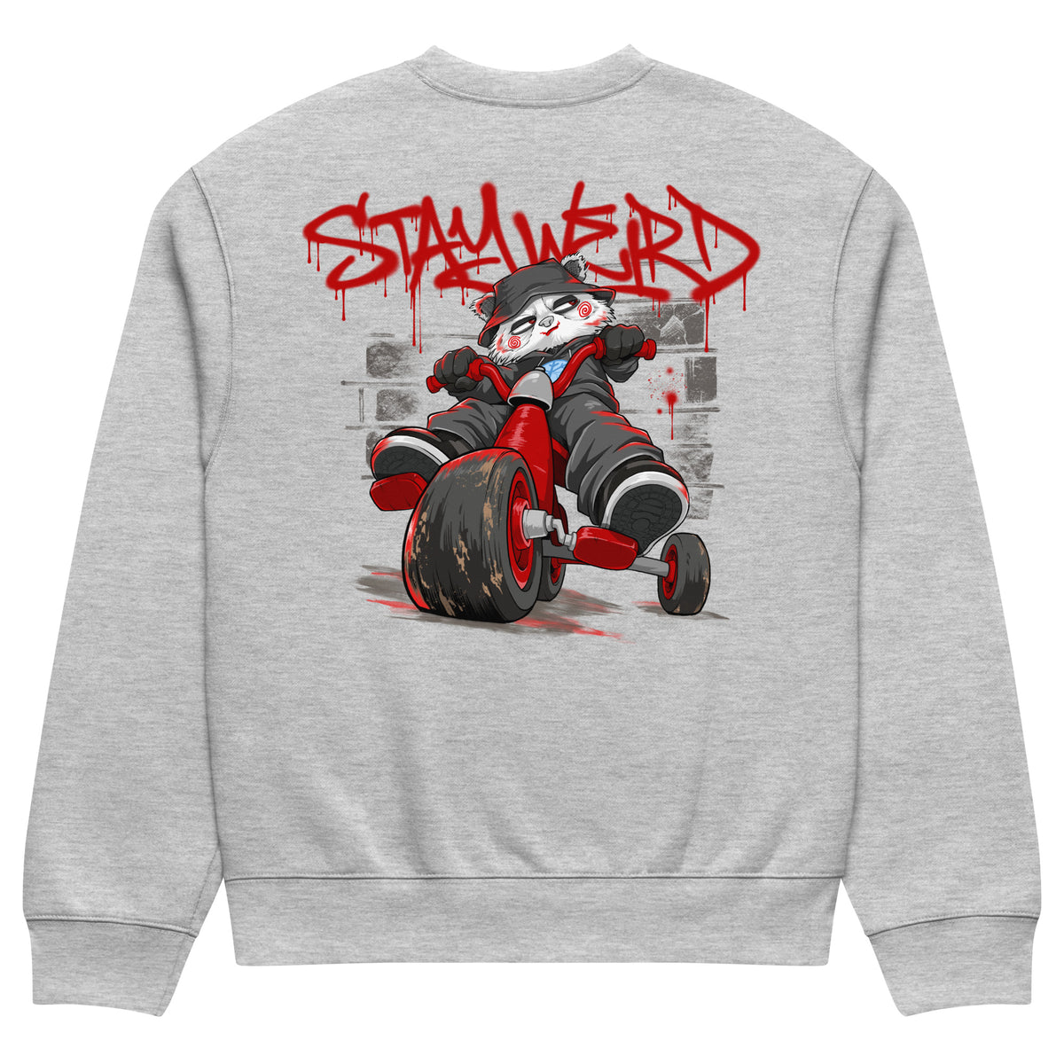Gray-Raks The Puppet Graffiti Sweatshirt by Emti from B.Different Clothing, back view, graffiti-inspired streetwear, oversized heavyweight